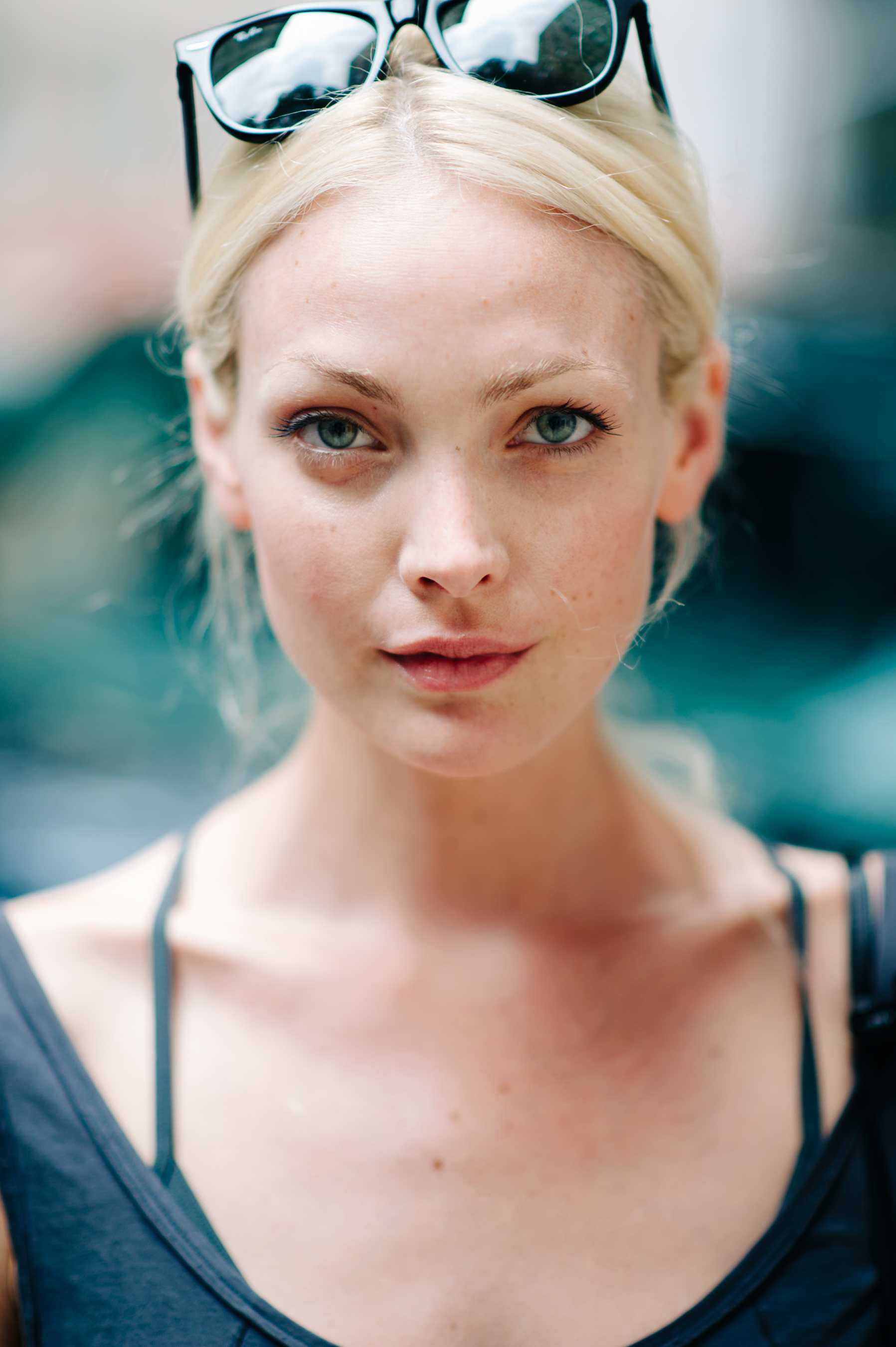 Portrait of a blonde woman with glasses