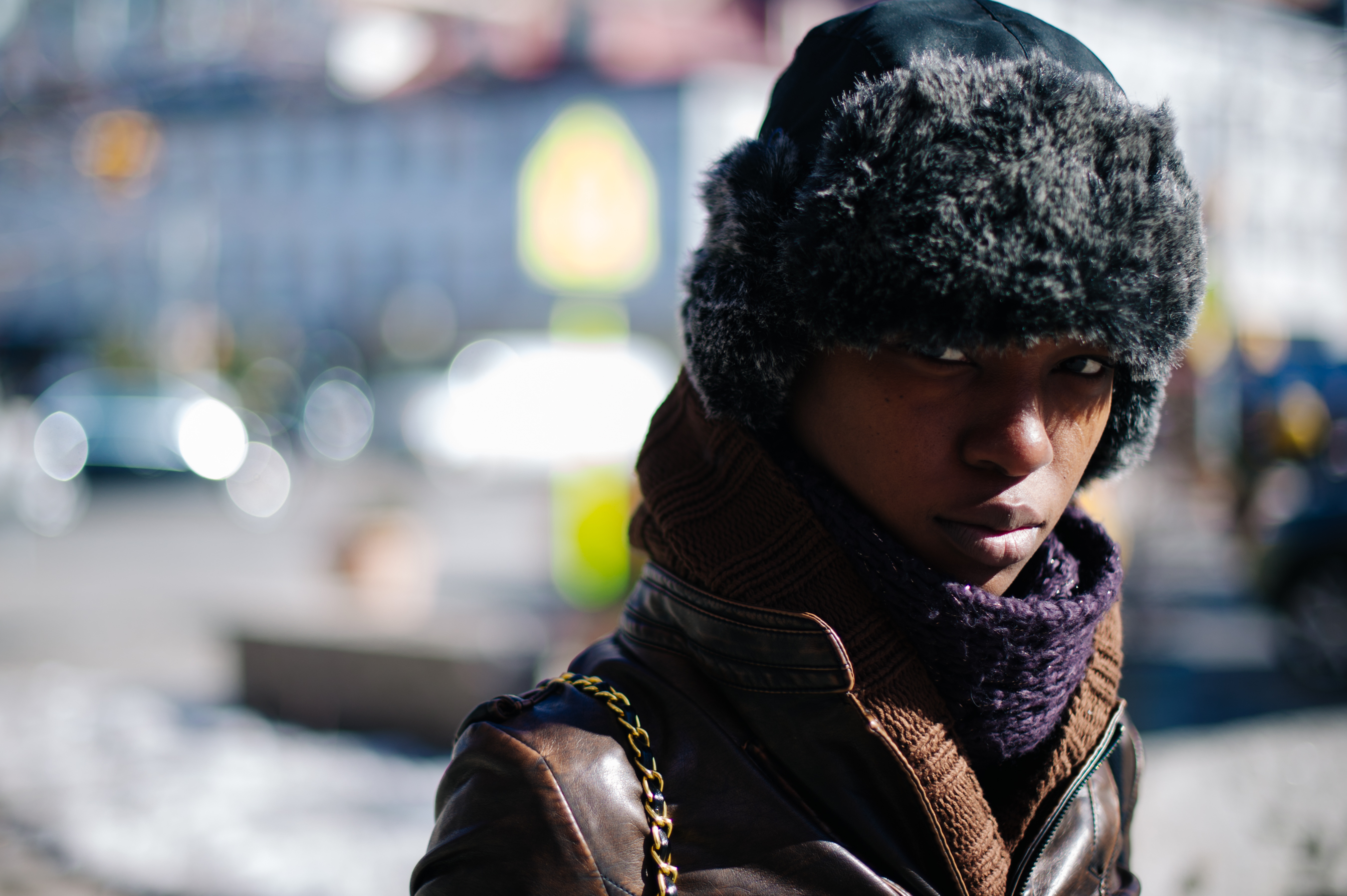 Portrait of a person wearing fur hat