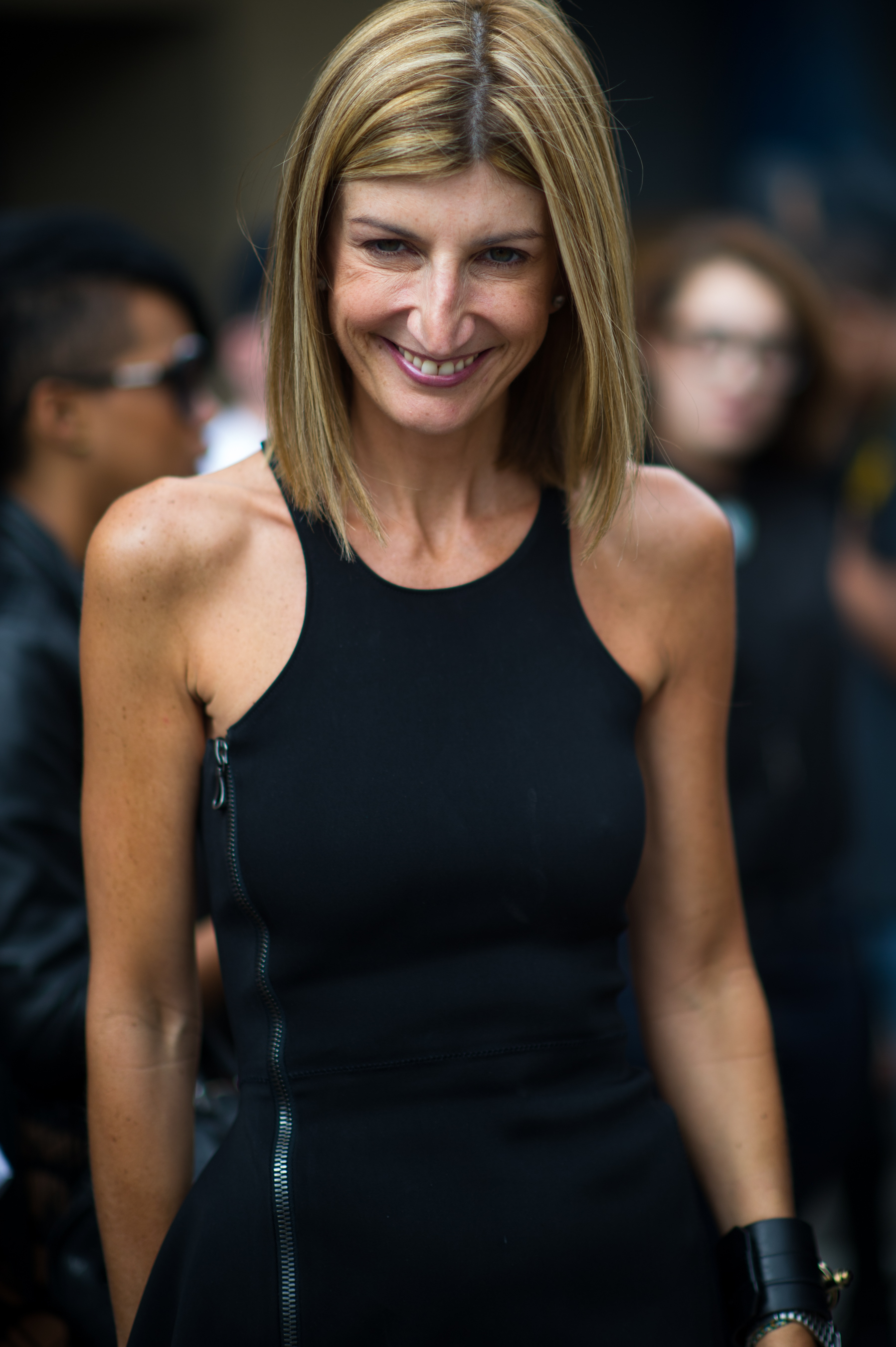 Woman wearing black scuba top