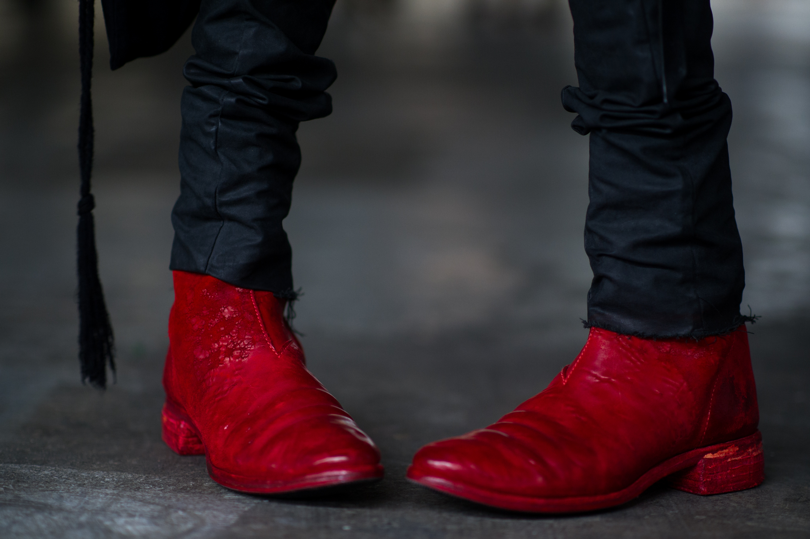 Bright red vintage leather boots