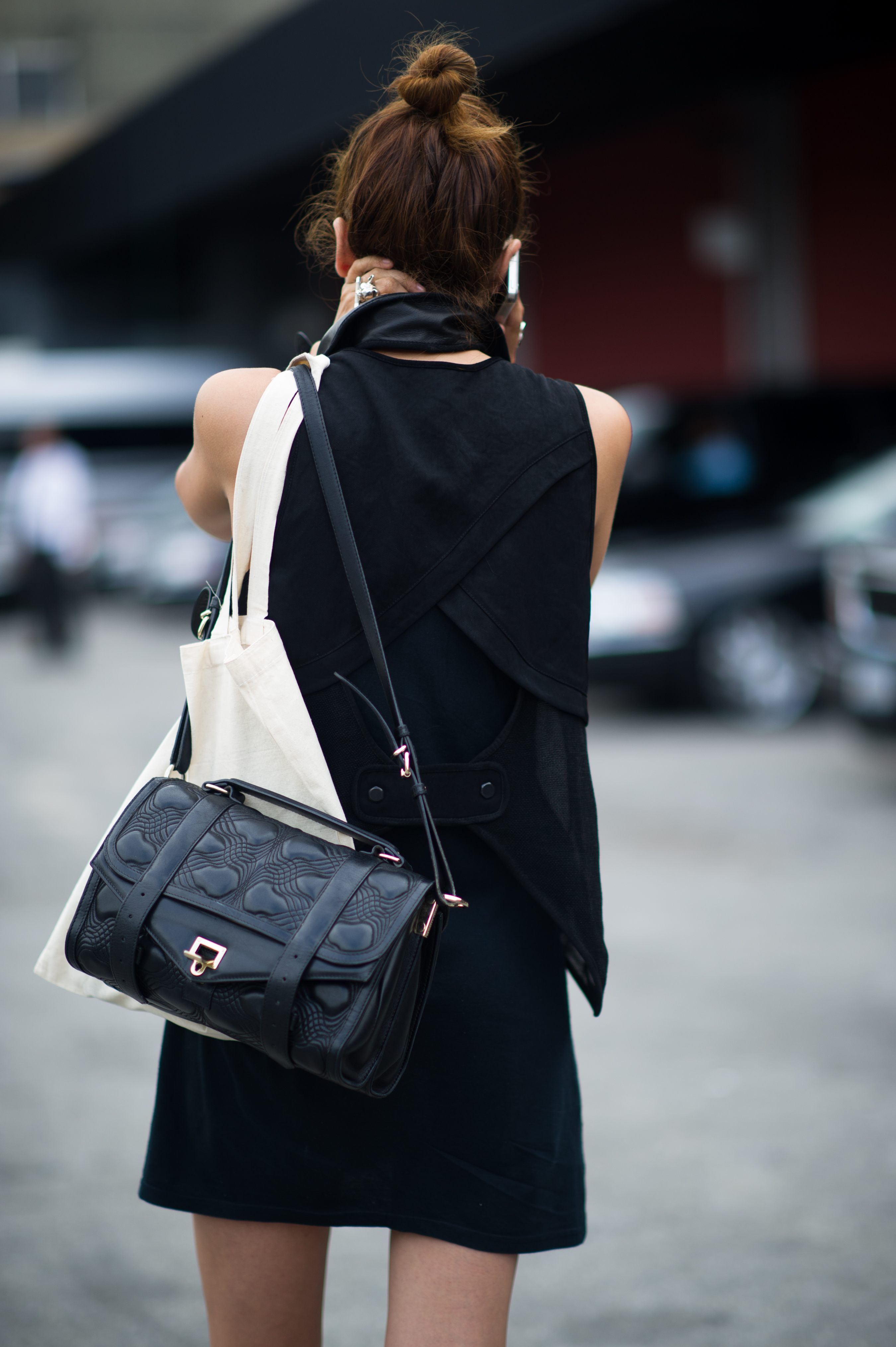 Woman wearing all black outfit