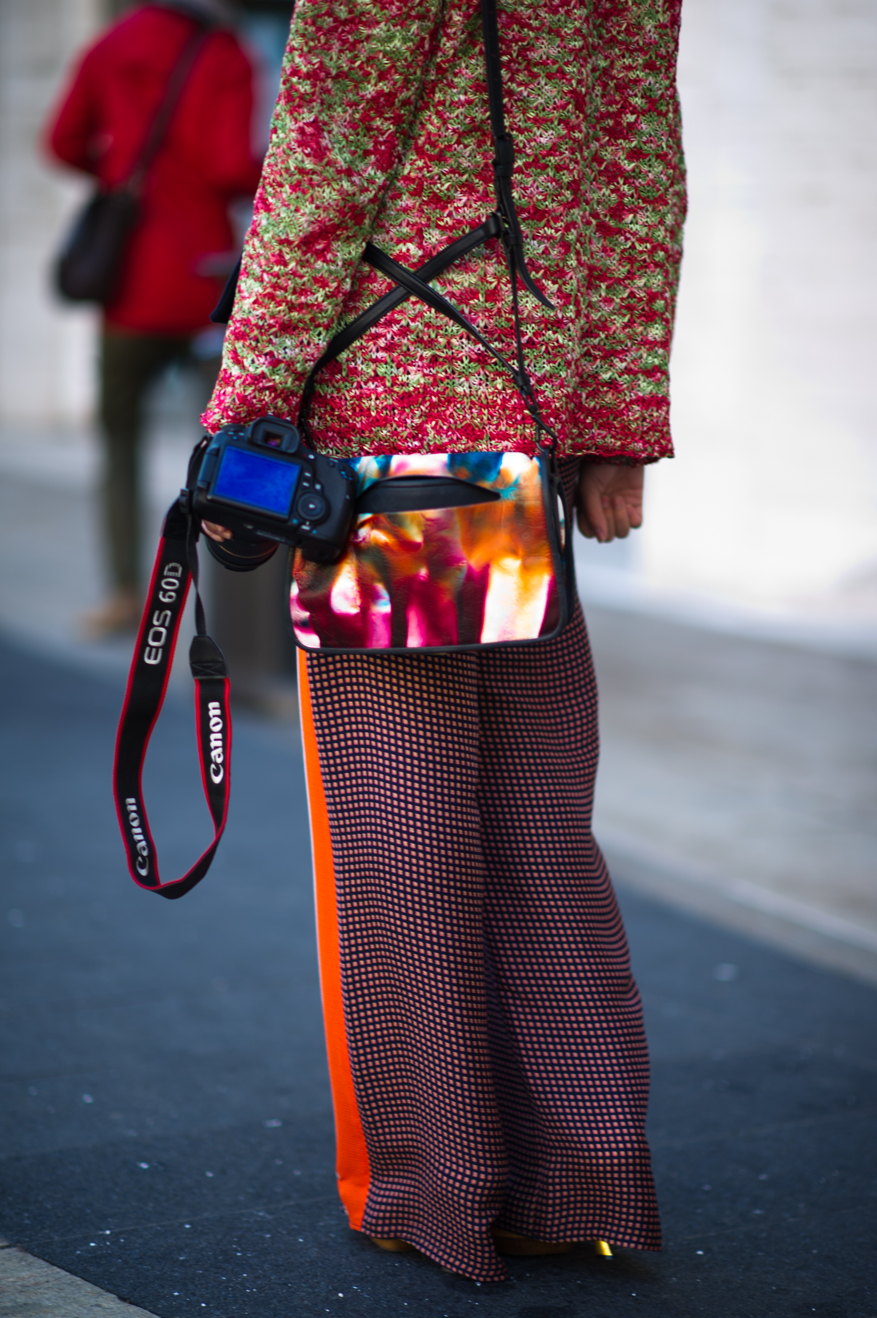 British fashion blogger dressed colorful