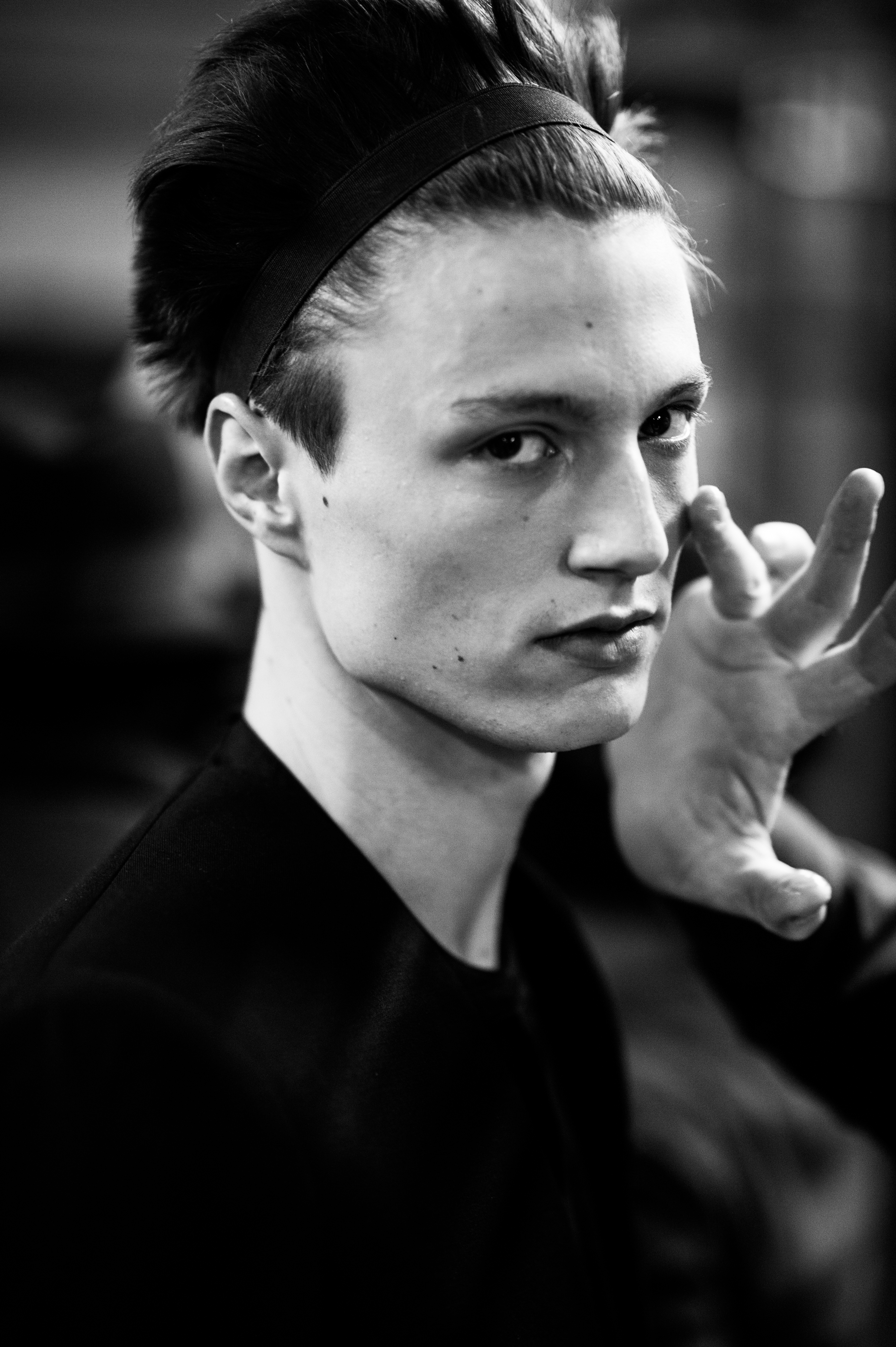 Male model wearing black headbands