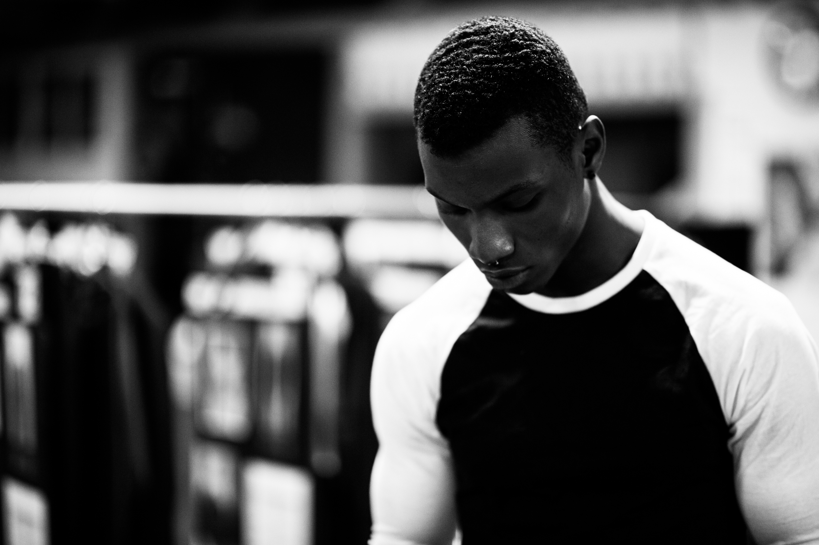 Male model wearing black outfit