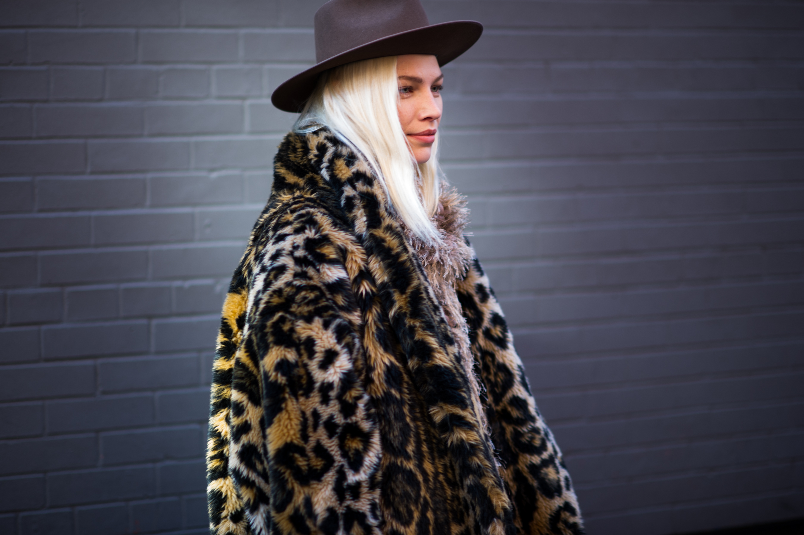 Woman wearing fake fur coat
