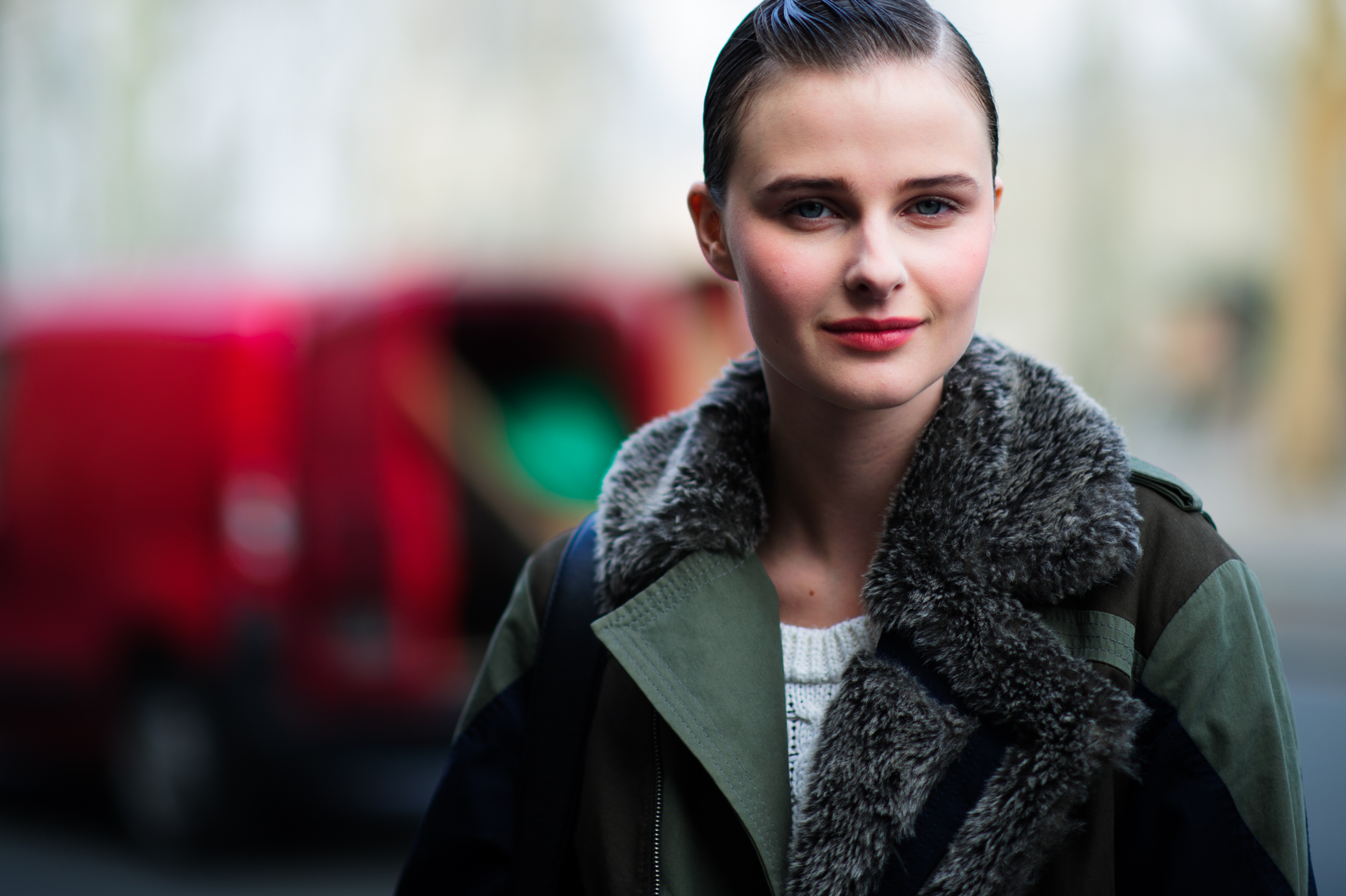 Russian top model wearing green jacket