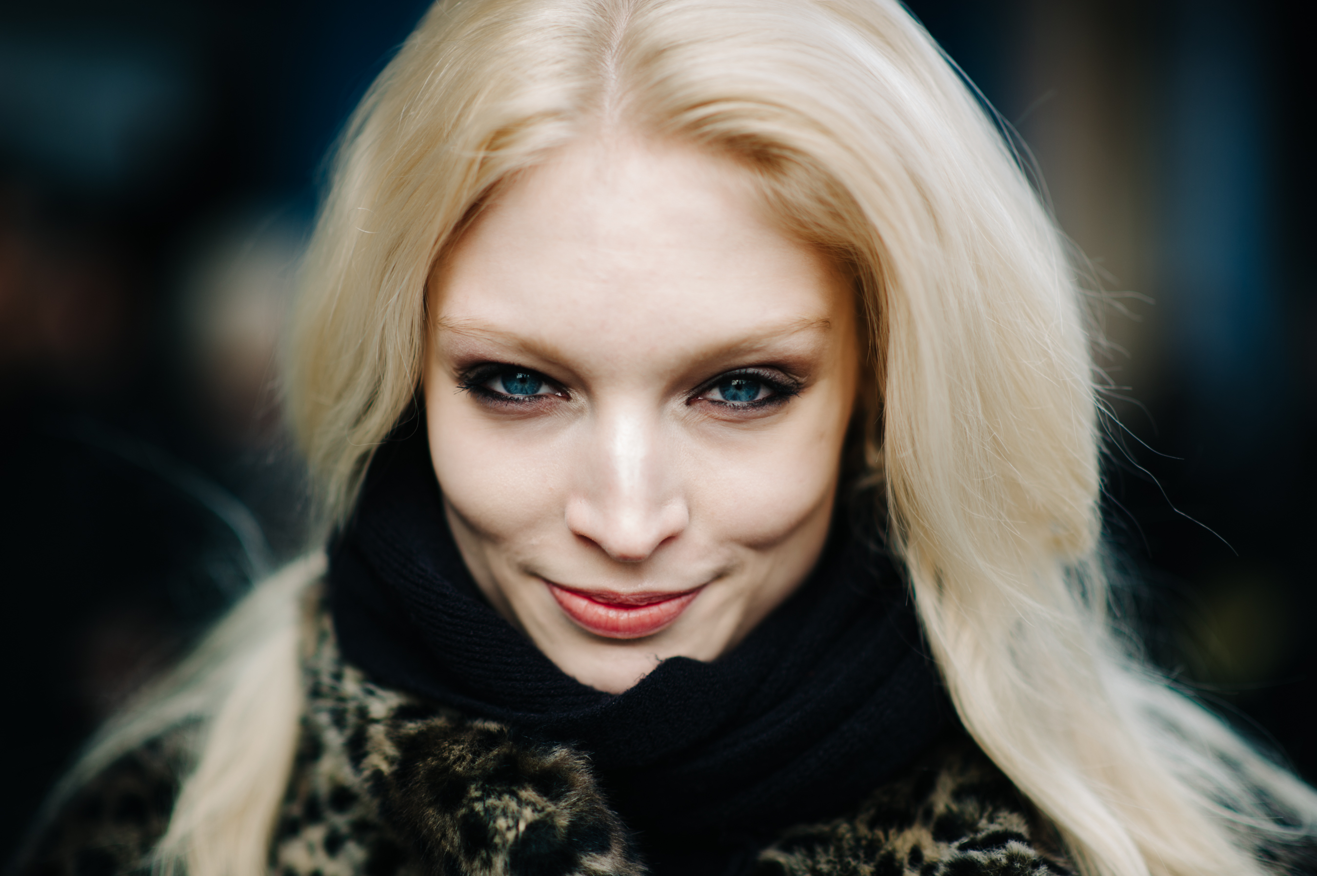 Portrait of blonde model blue eyes
