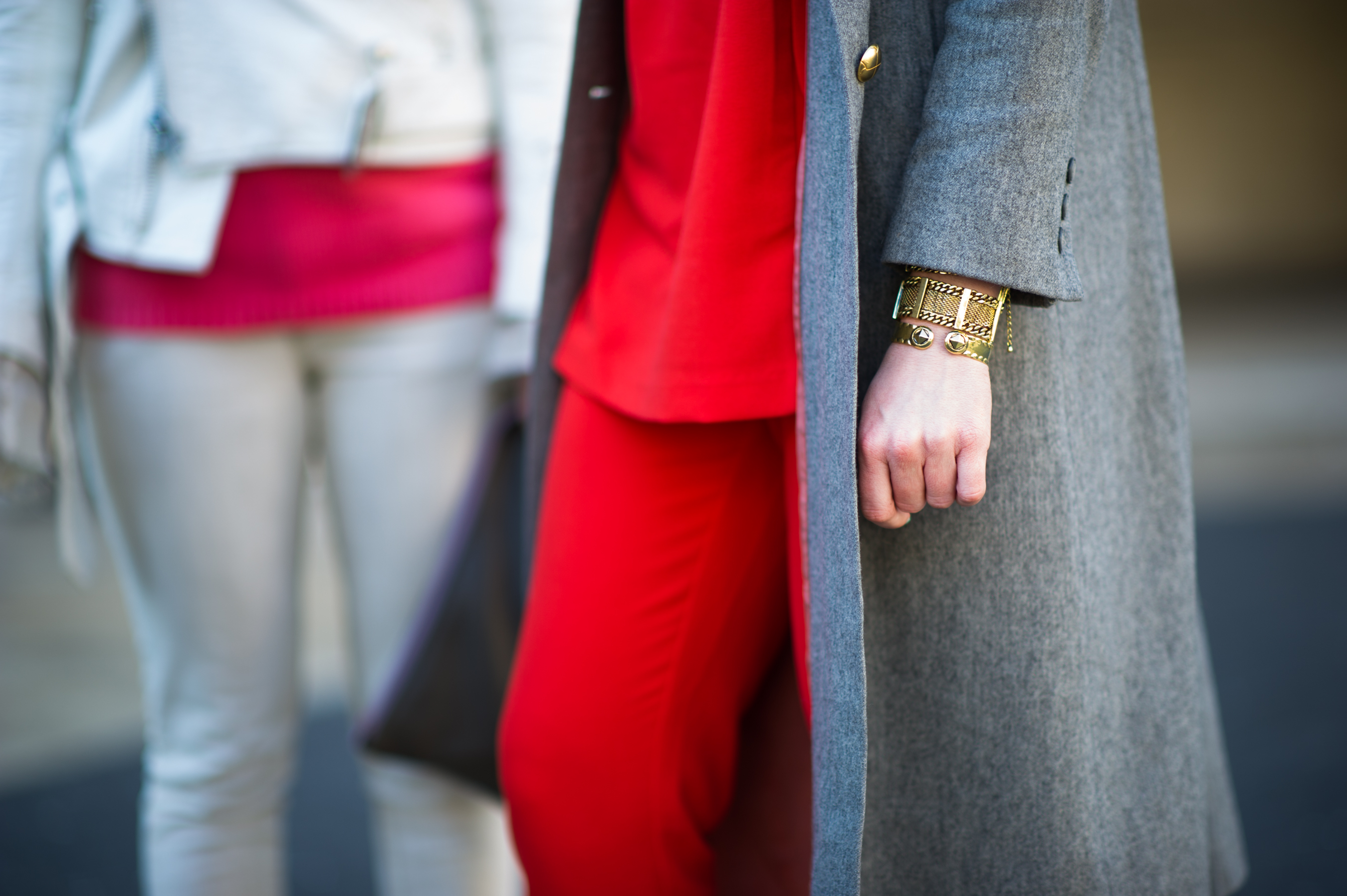 Woman wearing golden bracelet