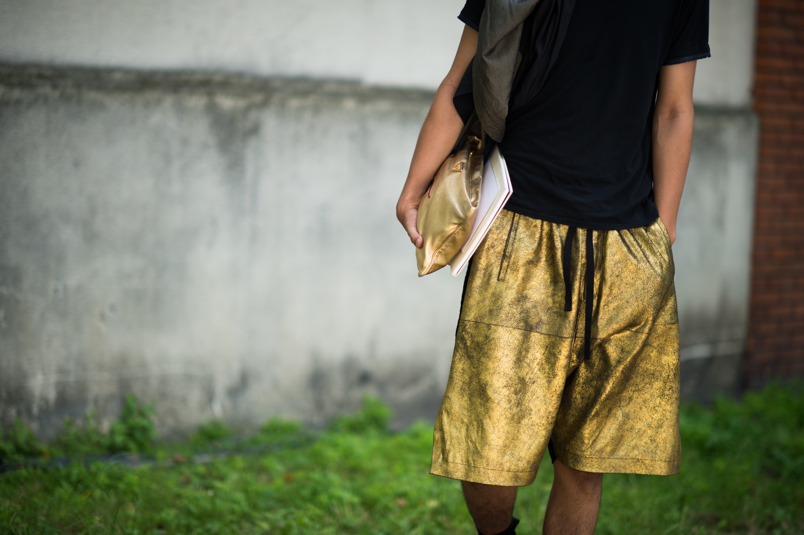 Gold-Leather-Shorts-Saffiano-Clutch