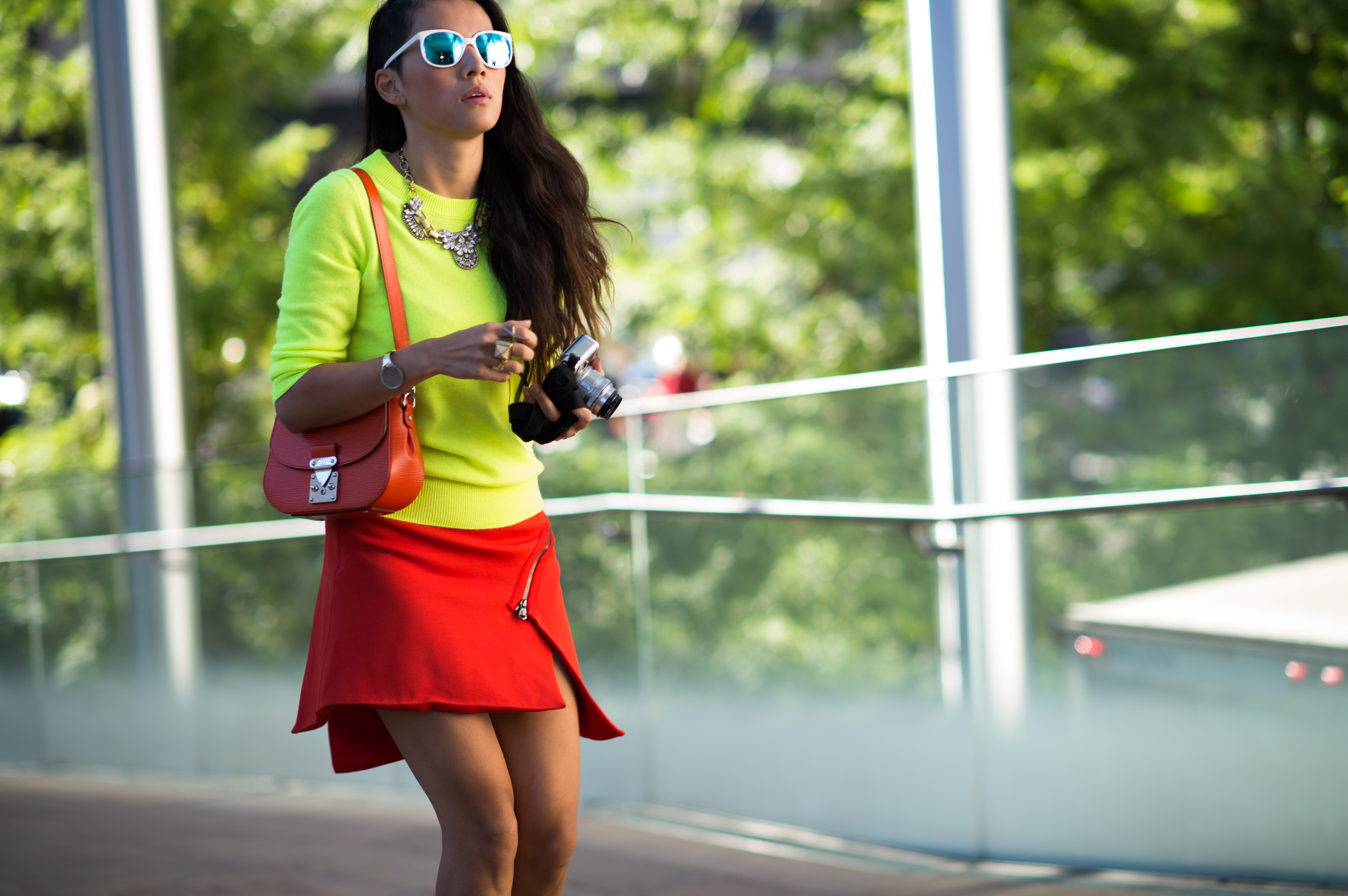 Hong Kong Blogger wearing Neon and mirror Sunglasses