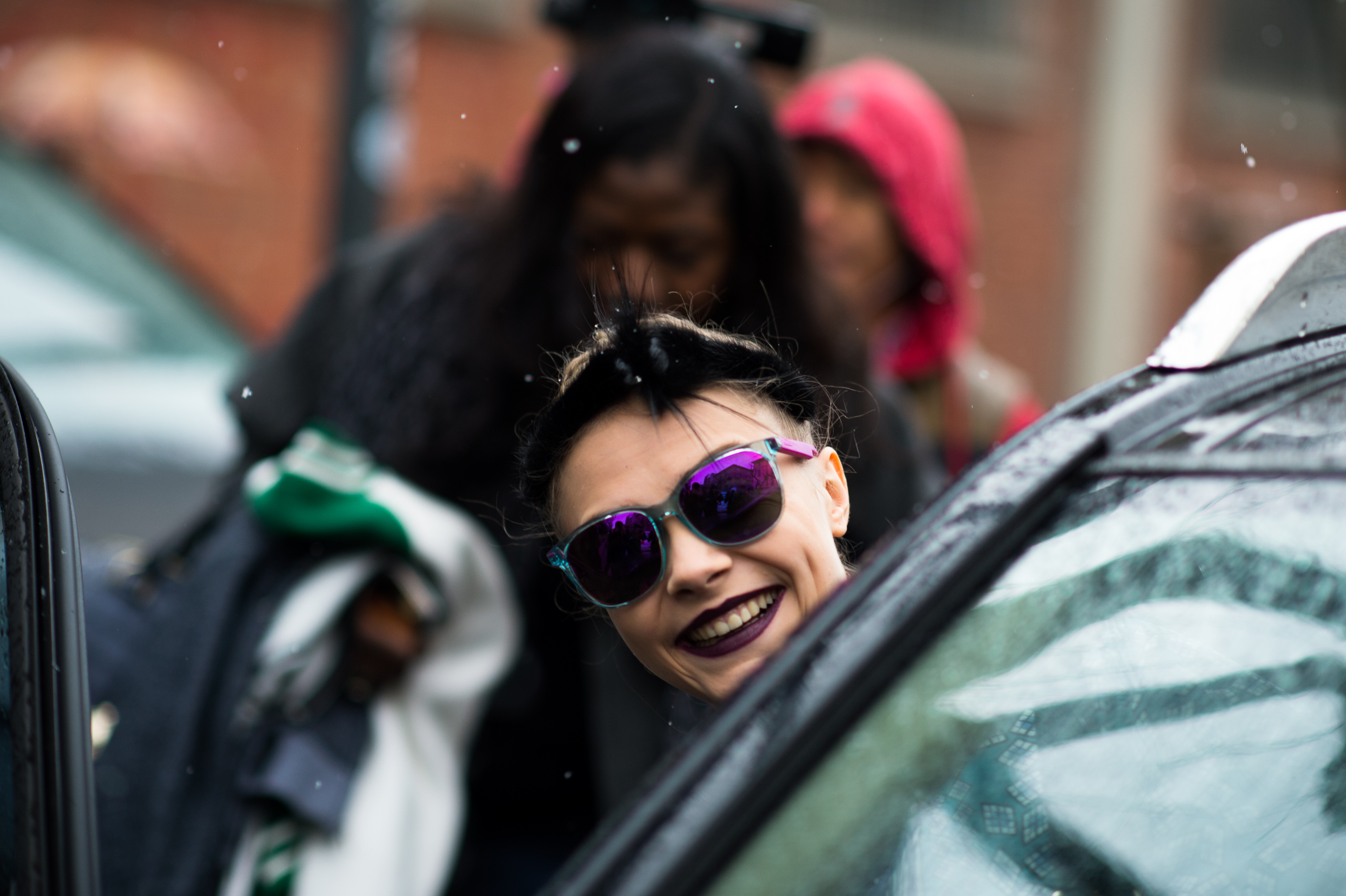 British model wearing mirror sunglasses