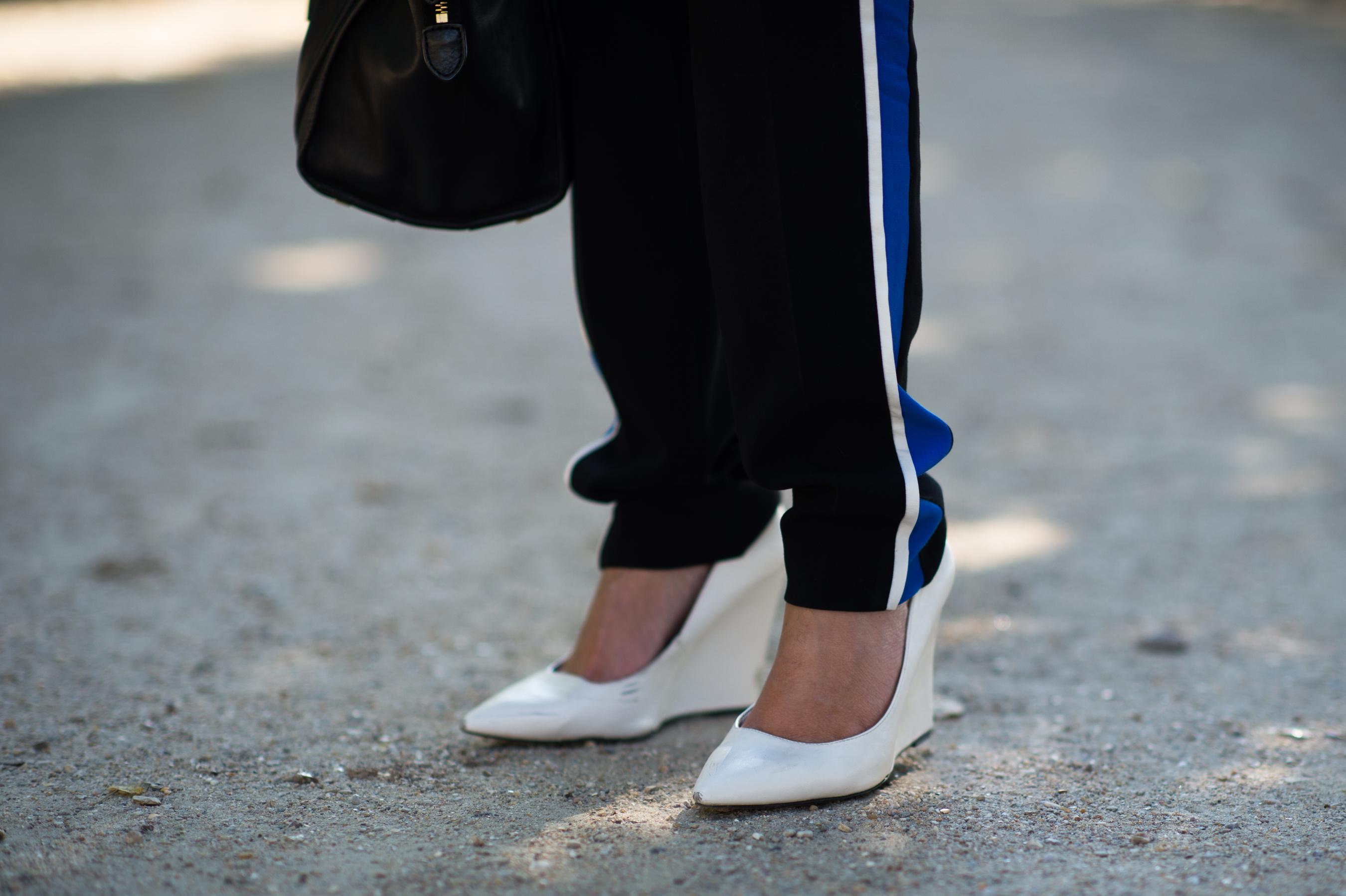 White wedge high heel shoes