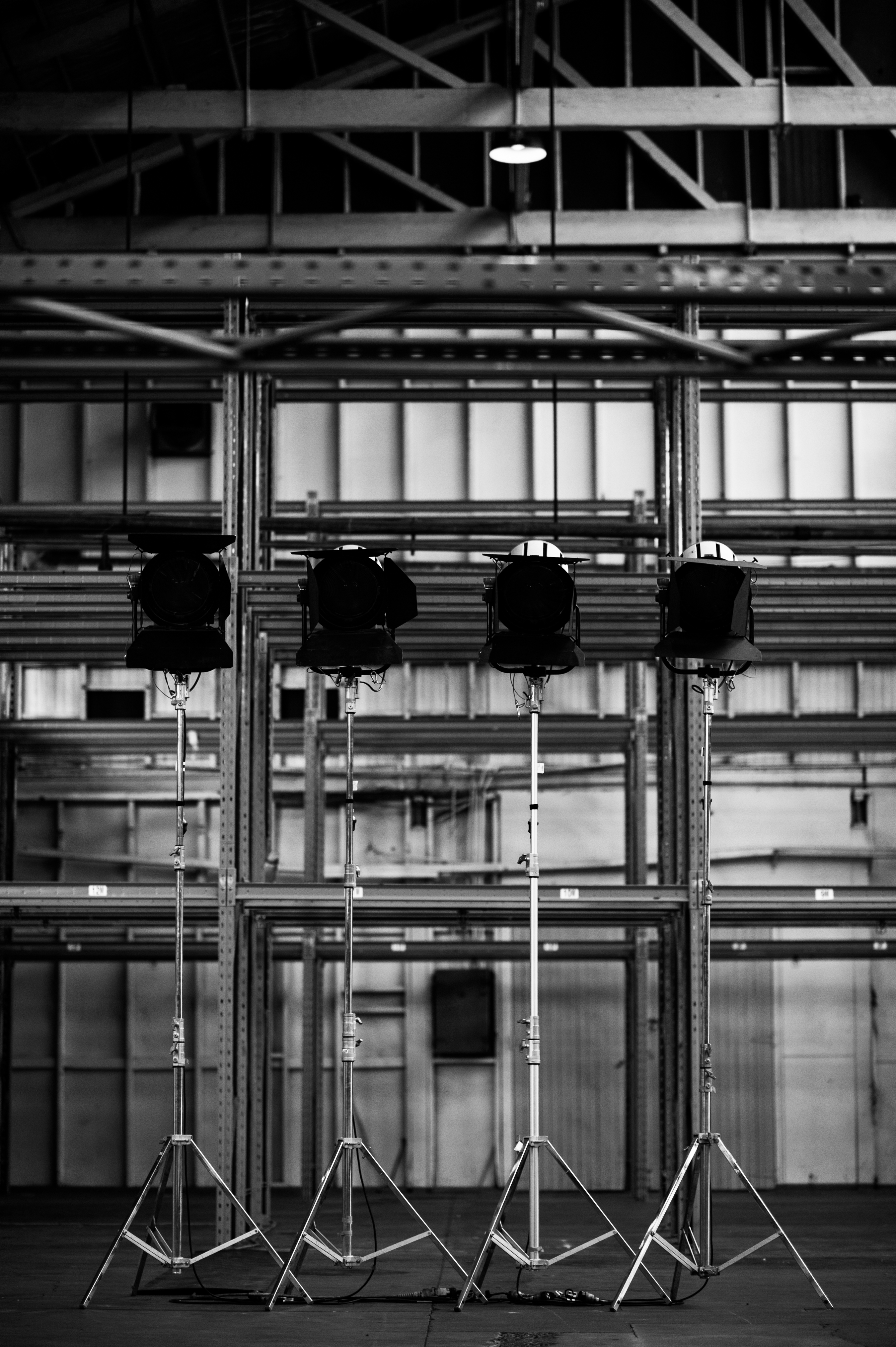 Industrial lighting setup fashion show