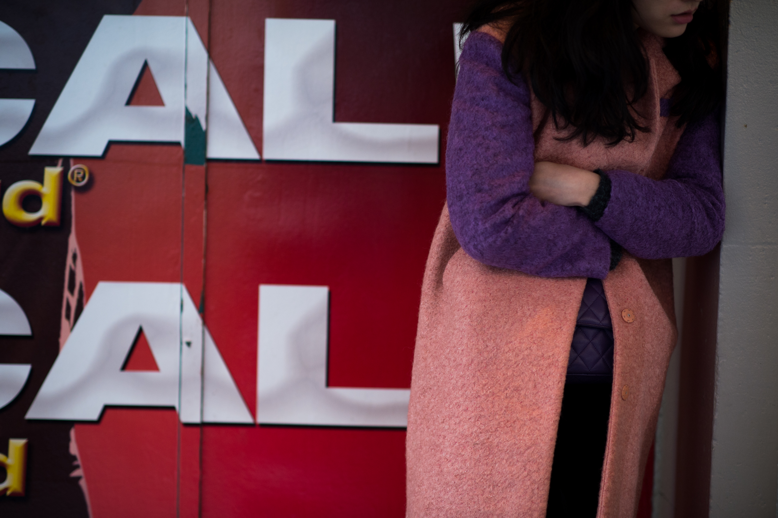 Chinese woman purple pink coat