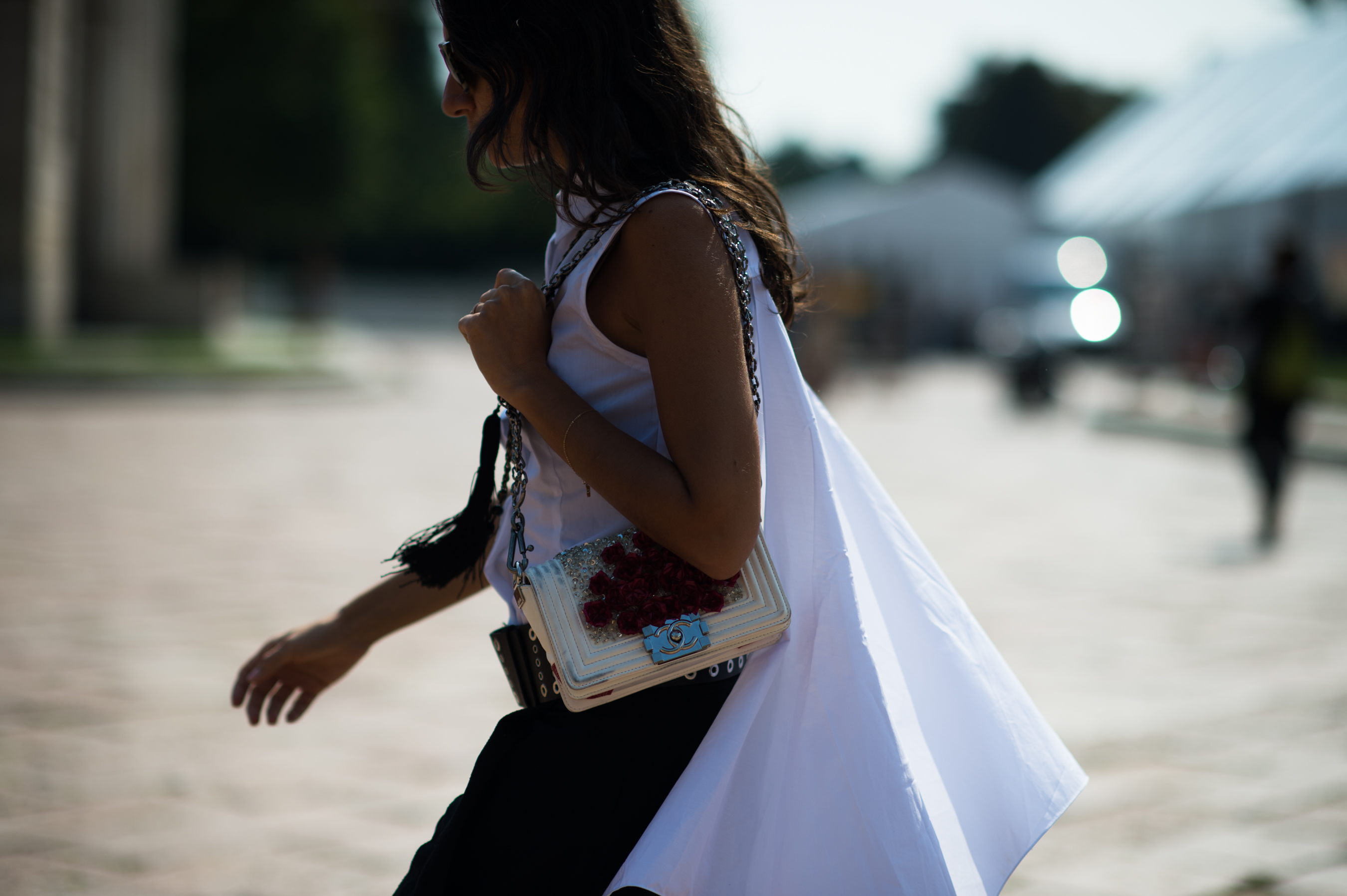 Woman with big white bag