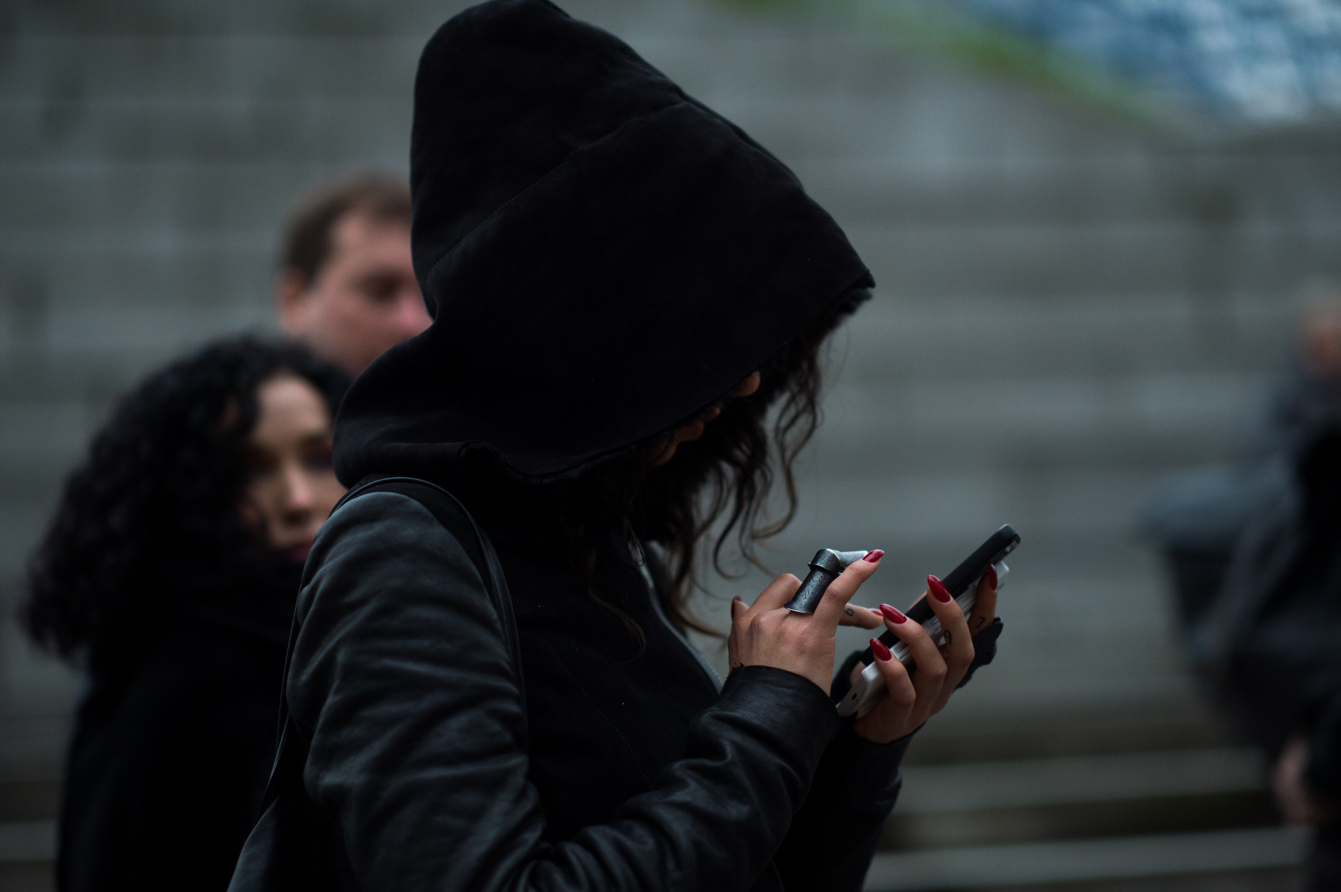 Ukrainian woman red nails Rick Owens