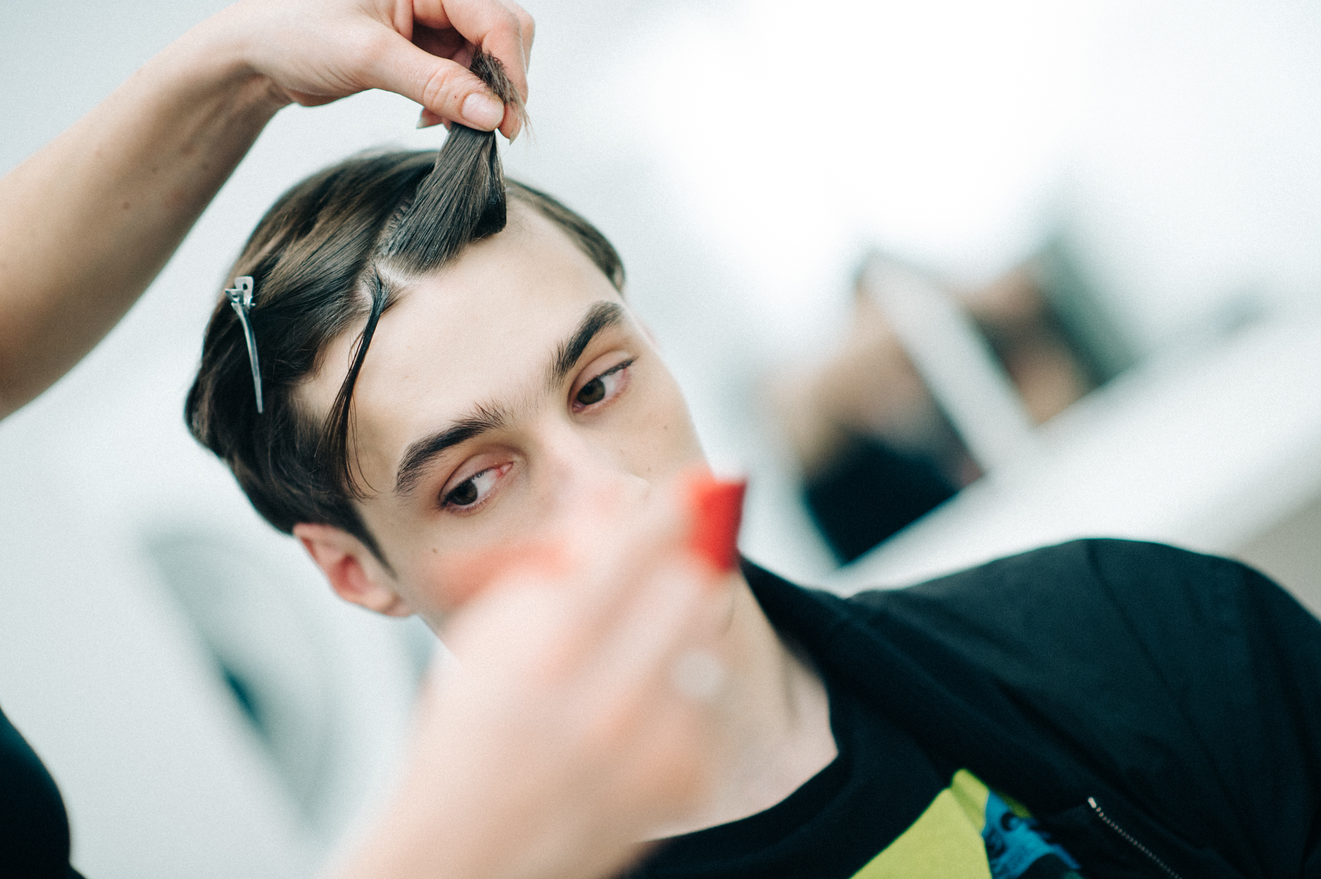 Male model in hair and makeup fashion