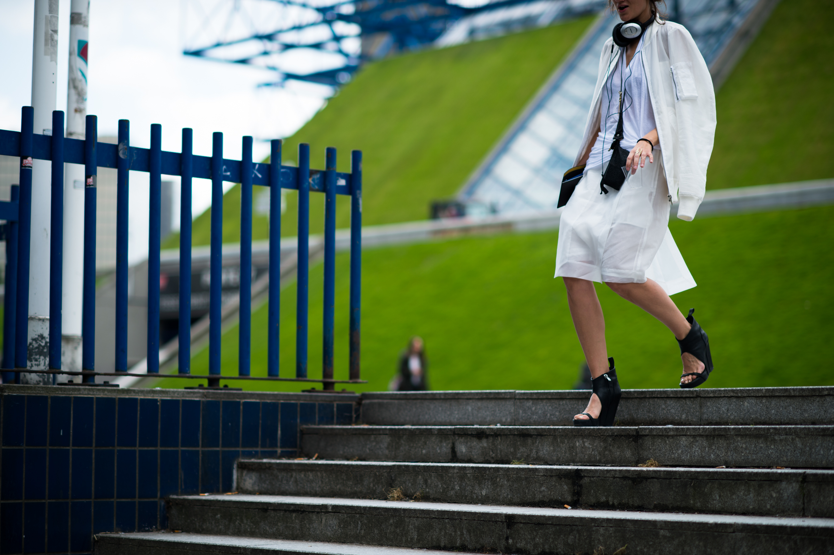 Woman wearing all white Rick Owens