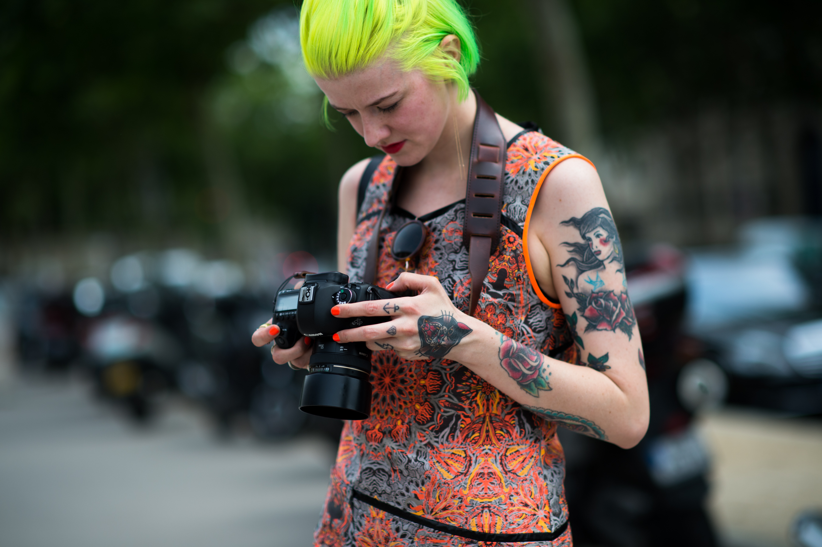 Norwegian blogger with fluorescent green hair