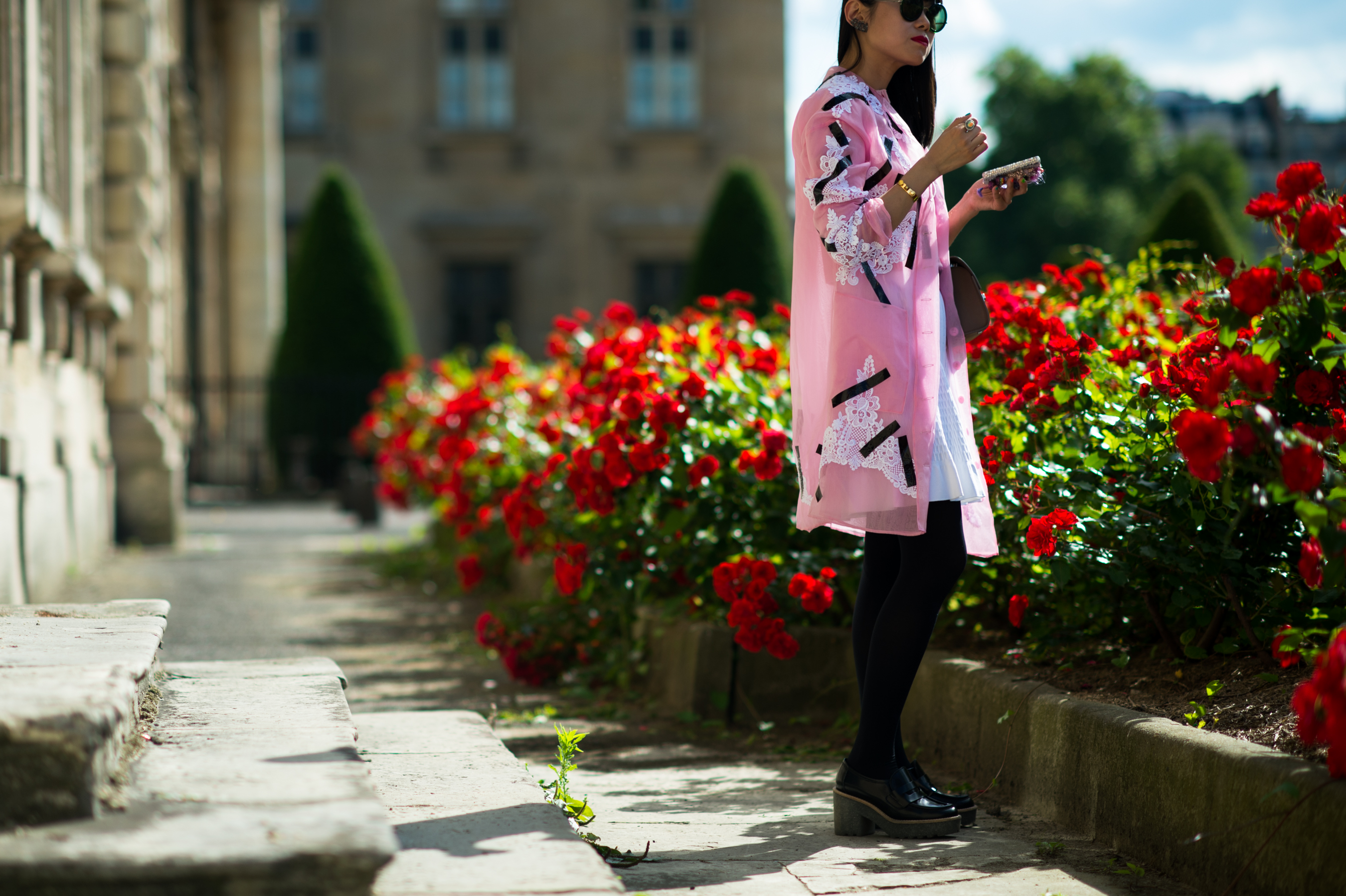 Elle China editor with red flowers