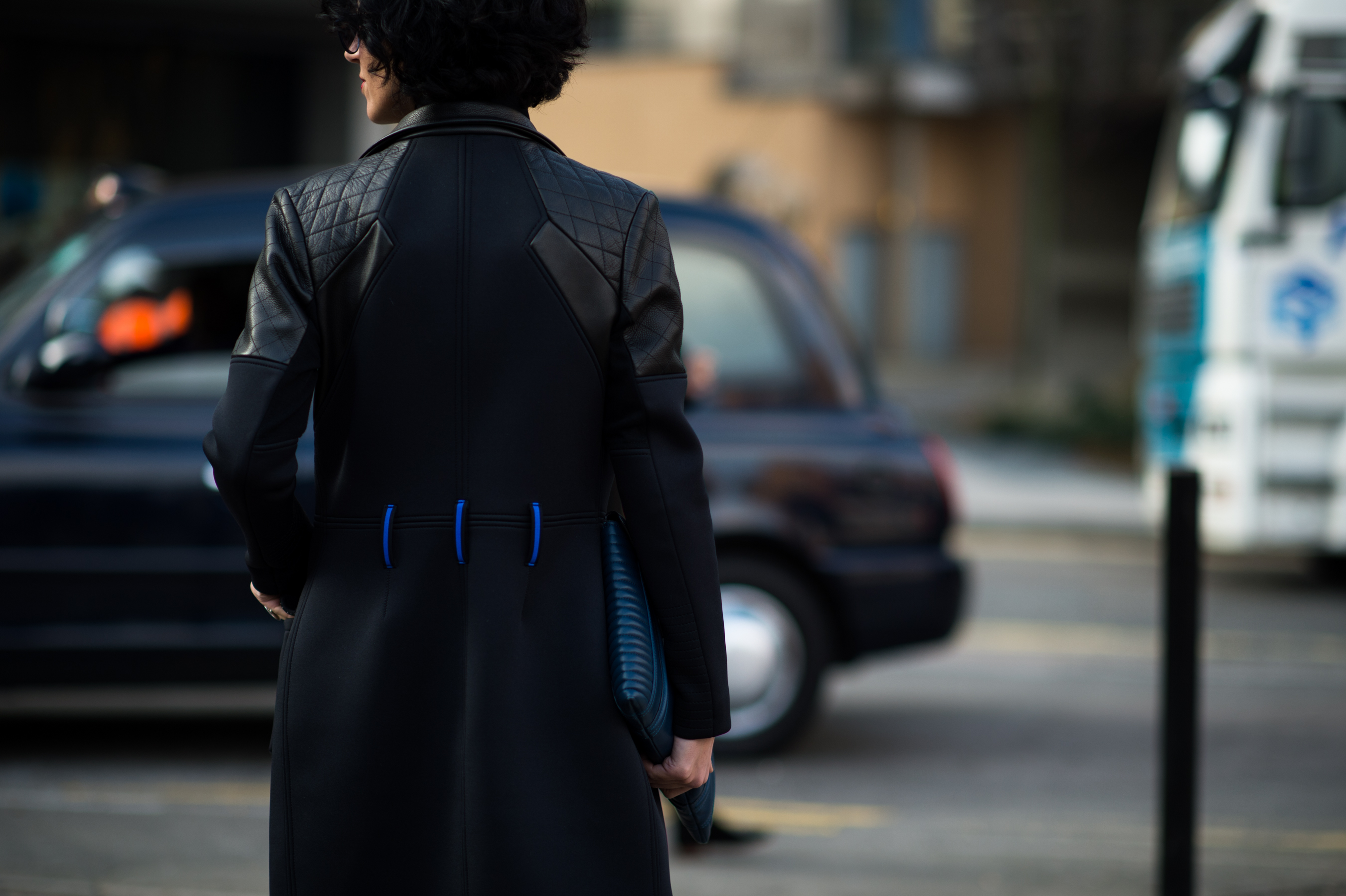 Woman wearing amazing wool leather coat