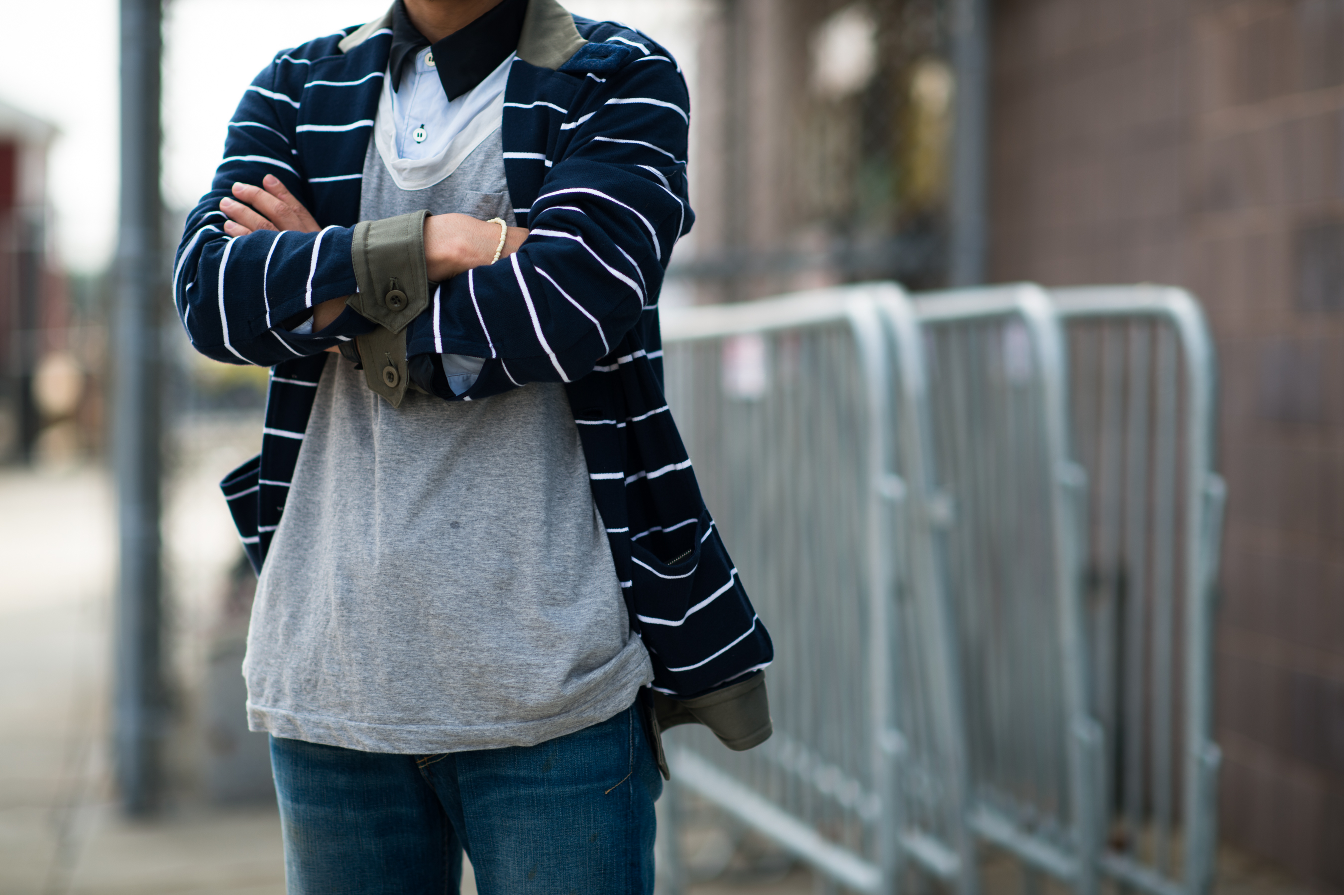 Japanese man wearing striped cardigan Capsule
