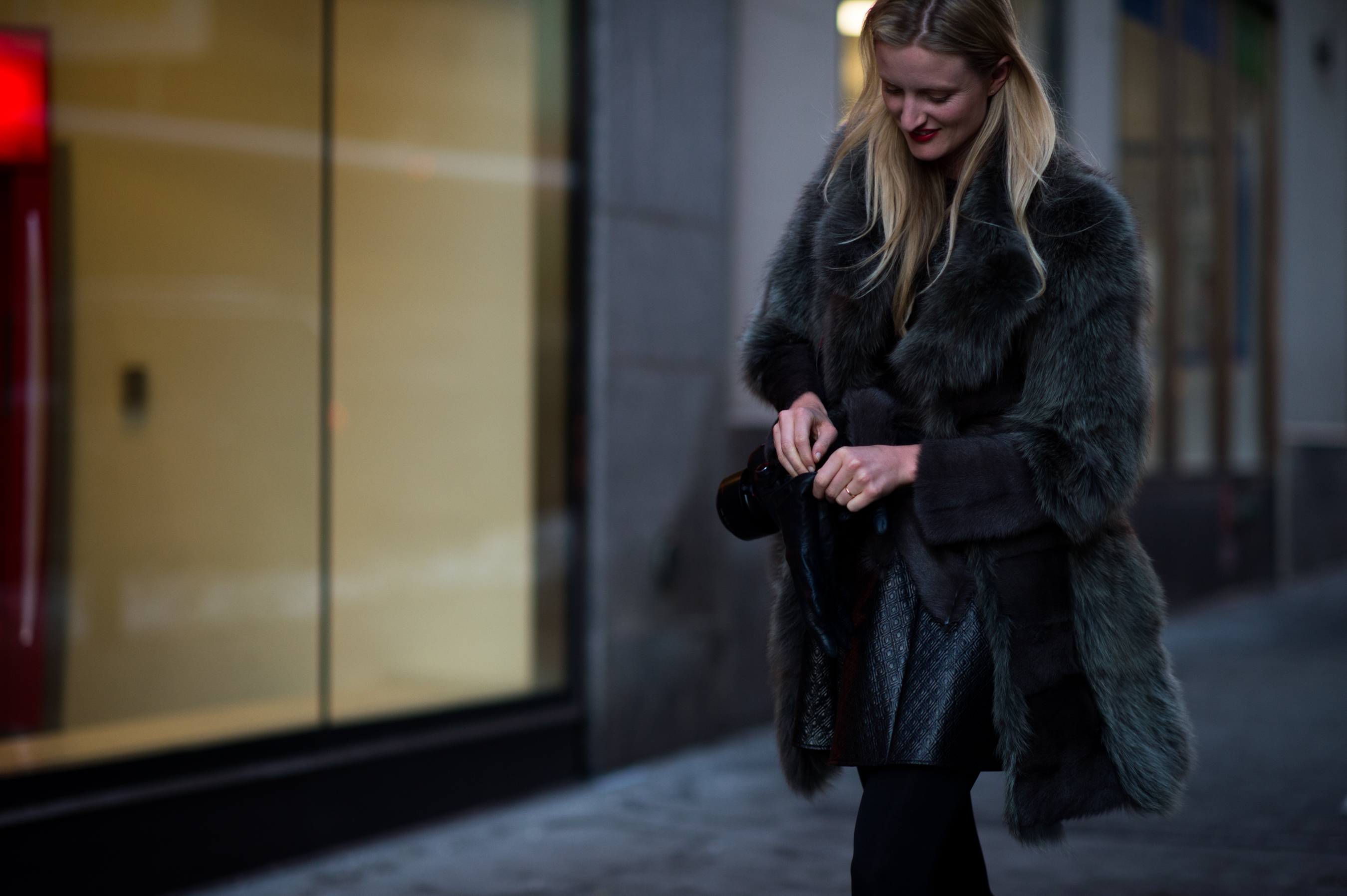 Australian model blogger green fur coat
