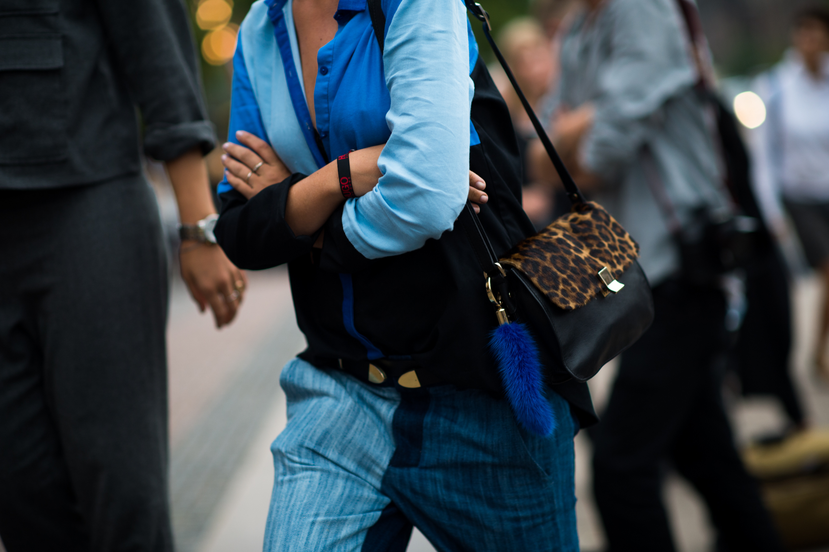 Girl wearing patchwork denim outfit