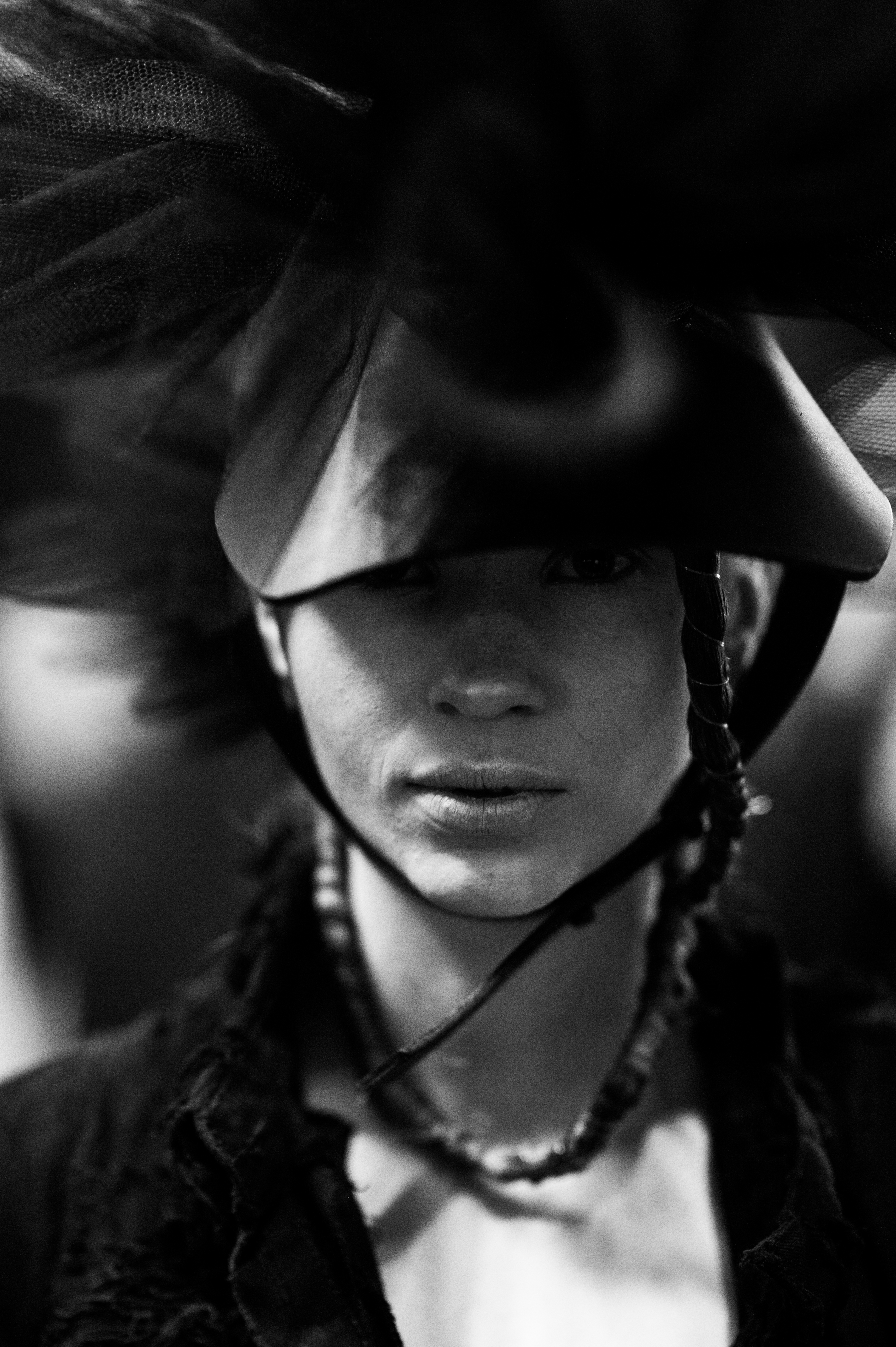 Model portrait wearing hat before show