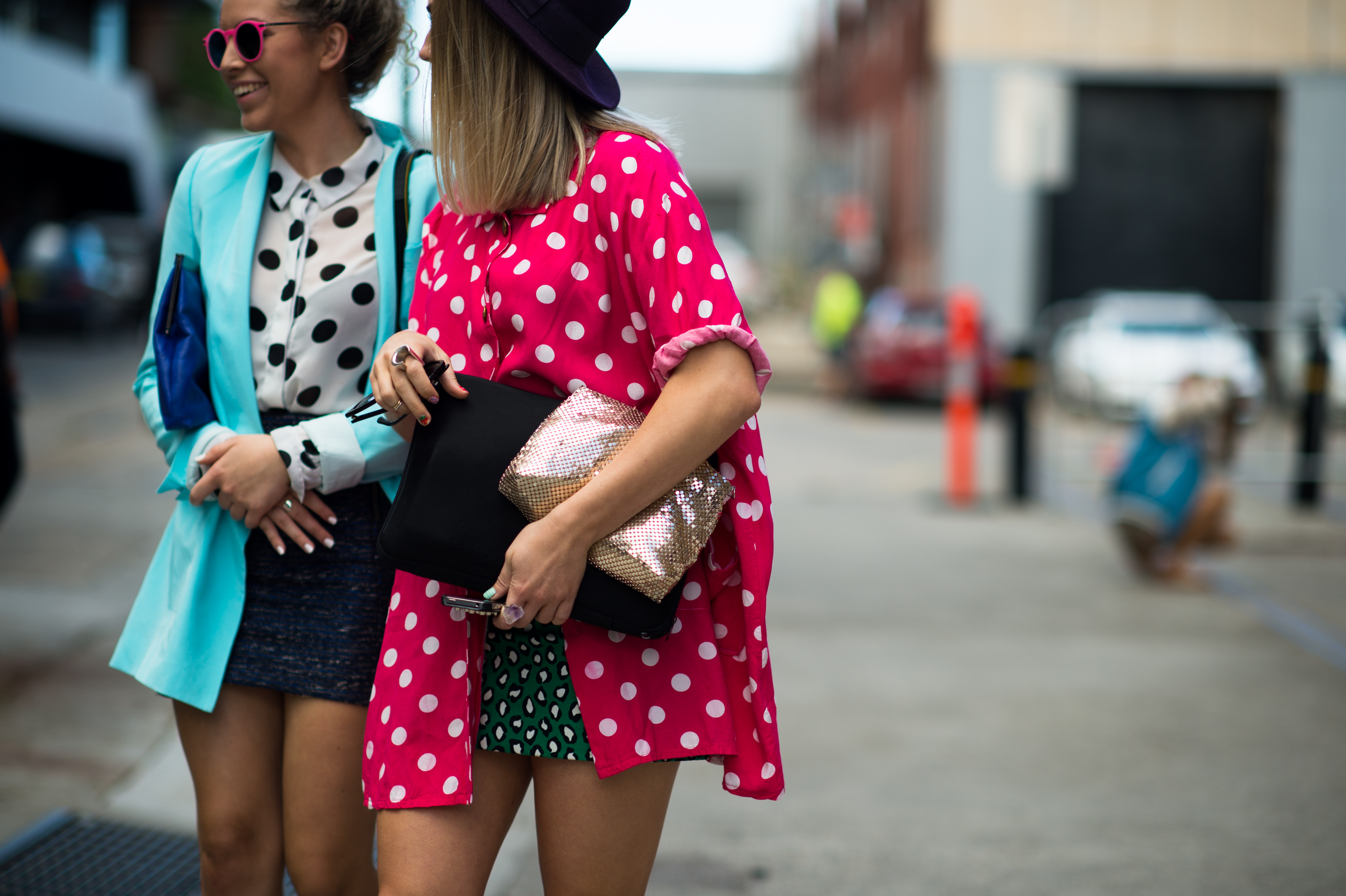 Two girls wearing polka dots