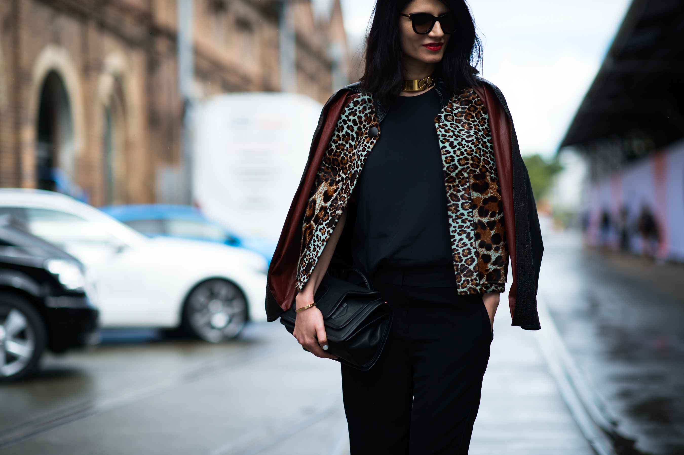 Woman wearing leopard print jacket