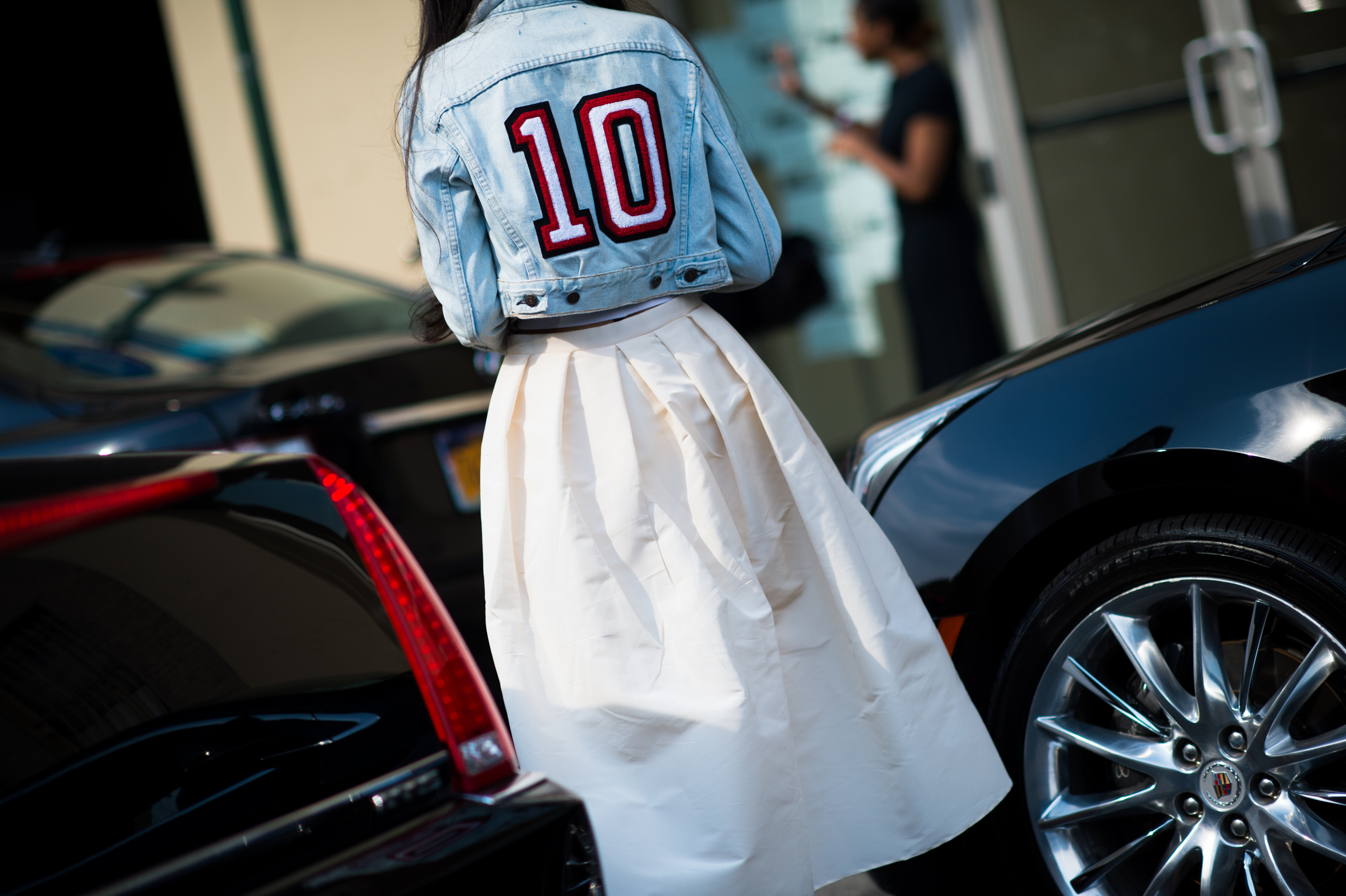 Woman wearing denim 10 jacket