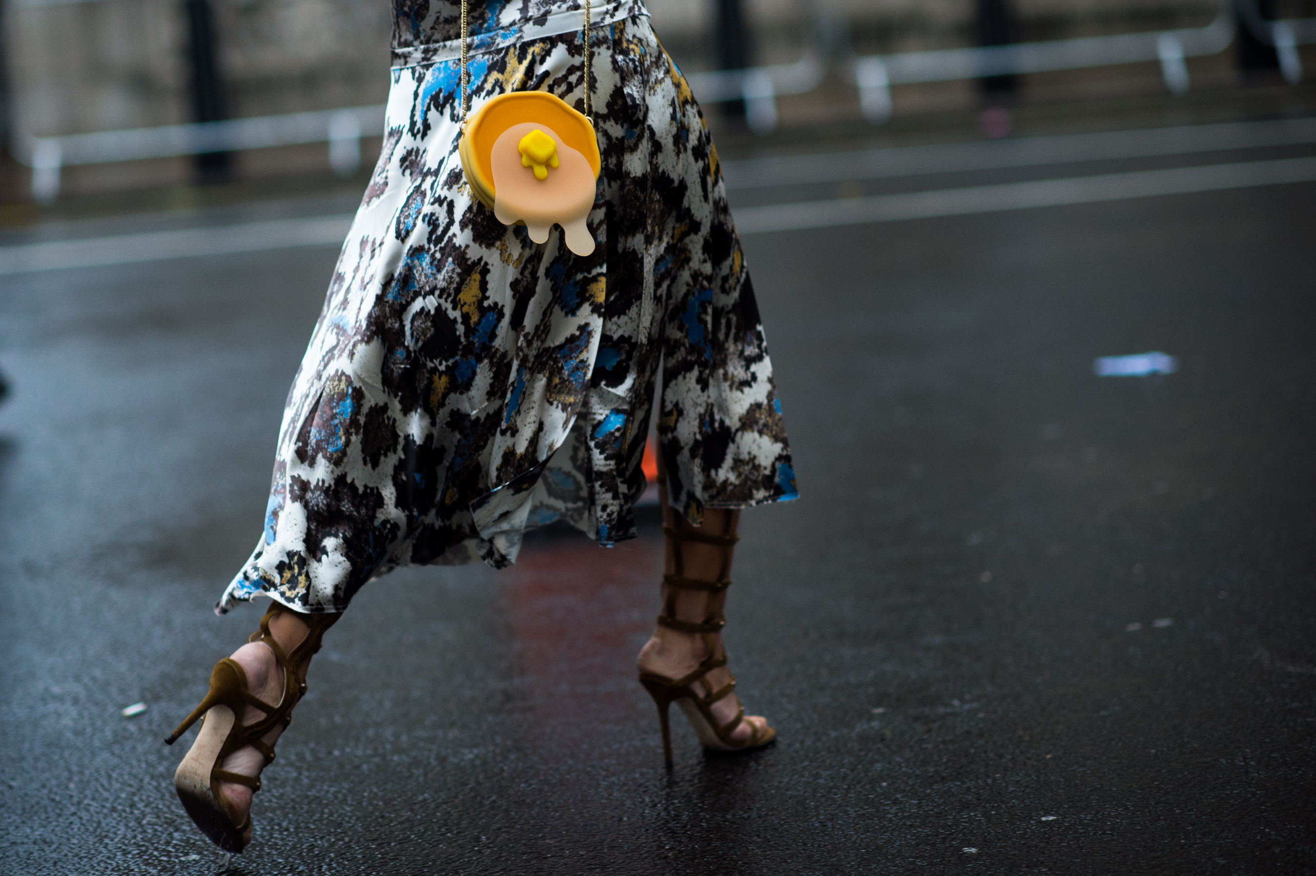 Woman wearing plastic pancake bag