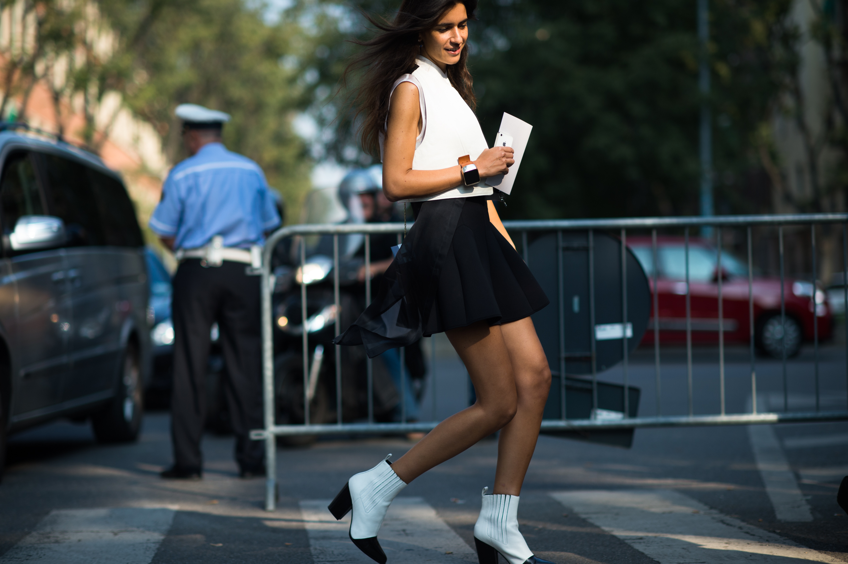 Italian girl crossing the street