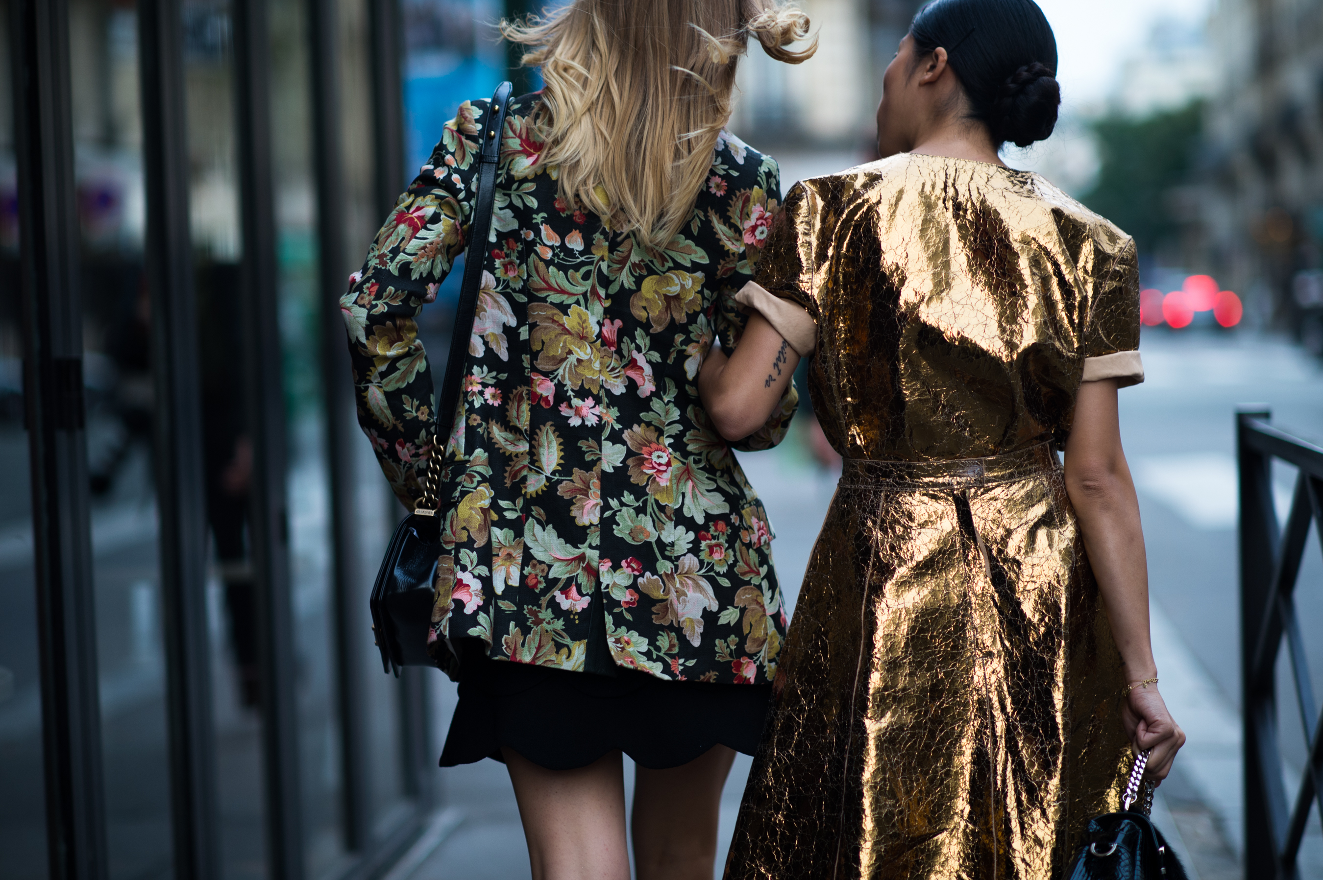 Two Russian women linking arms