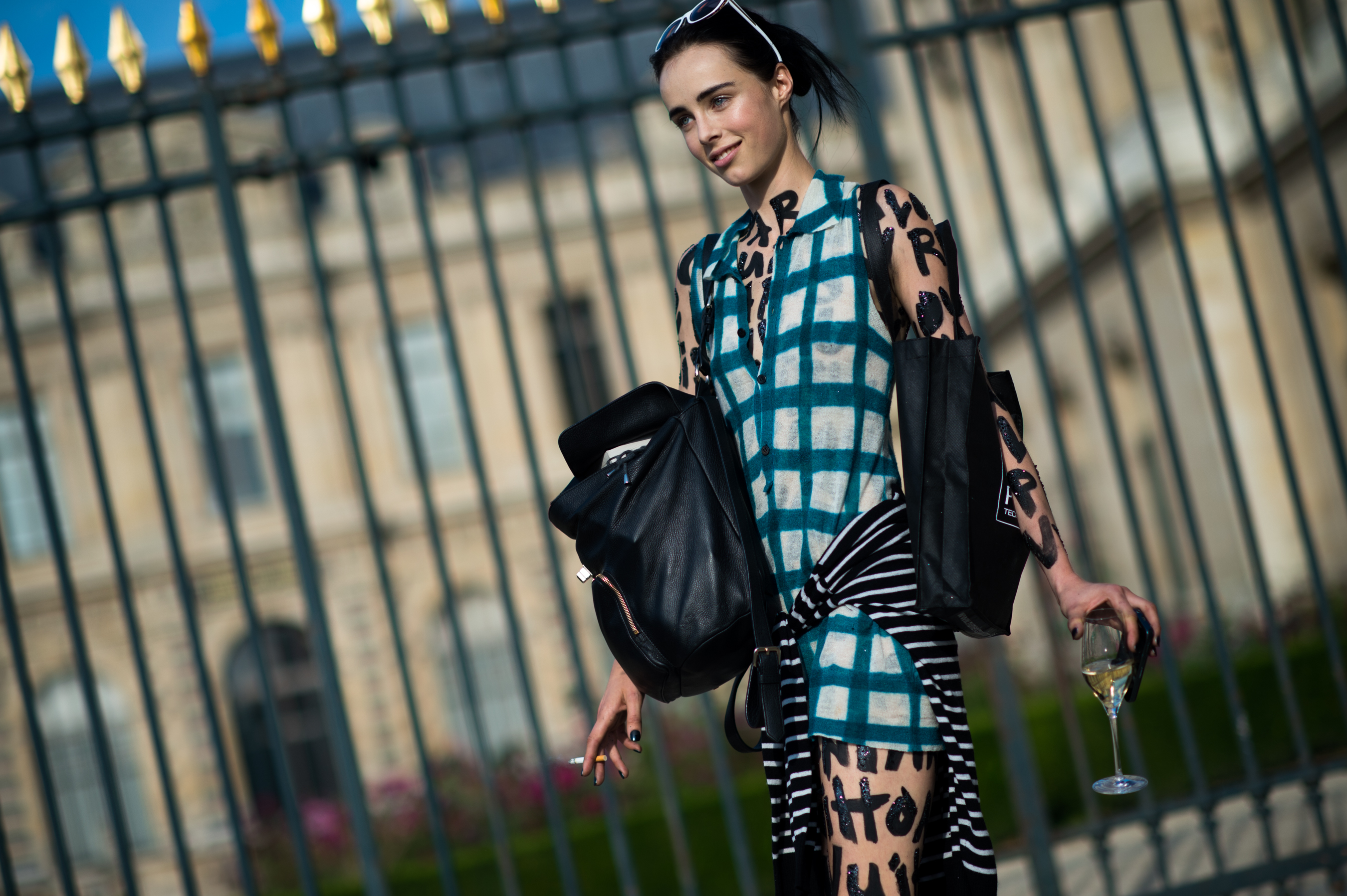 Model wearing body paint after Louis Vuitton