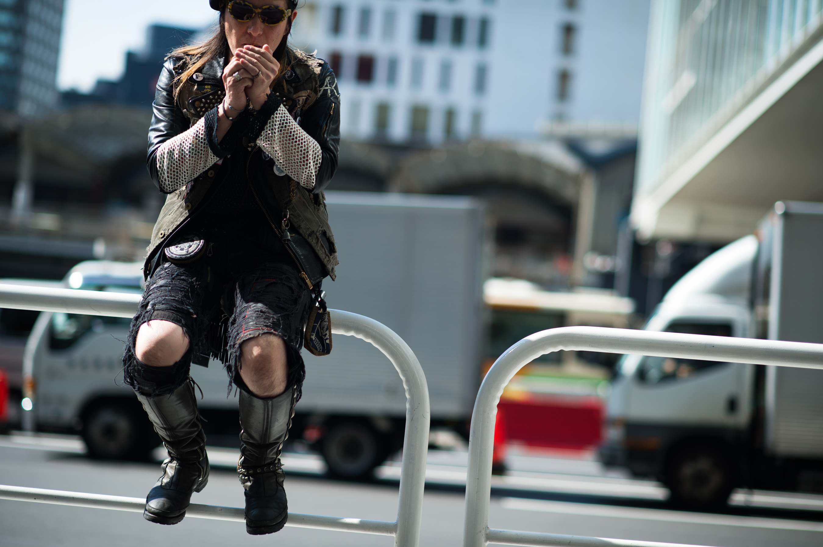 Japanese punk smoking a cigarette