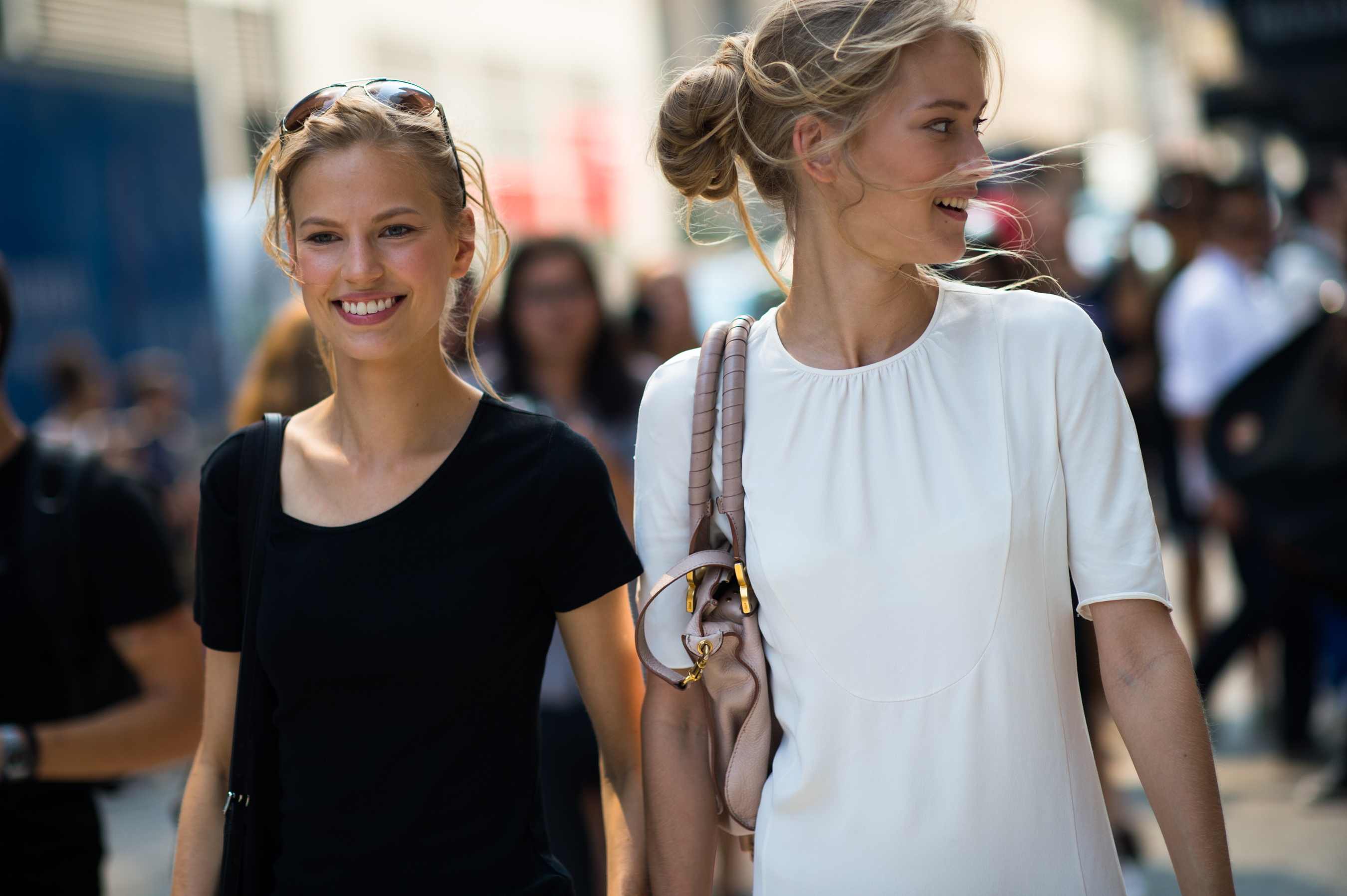 Two models leaving fashion show