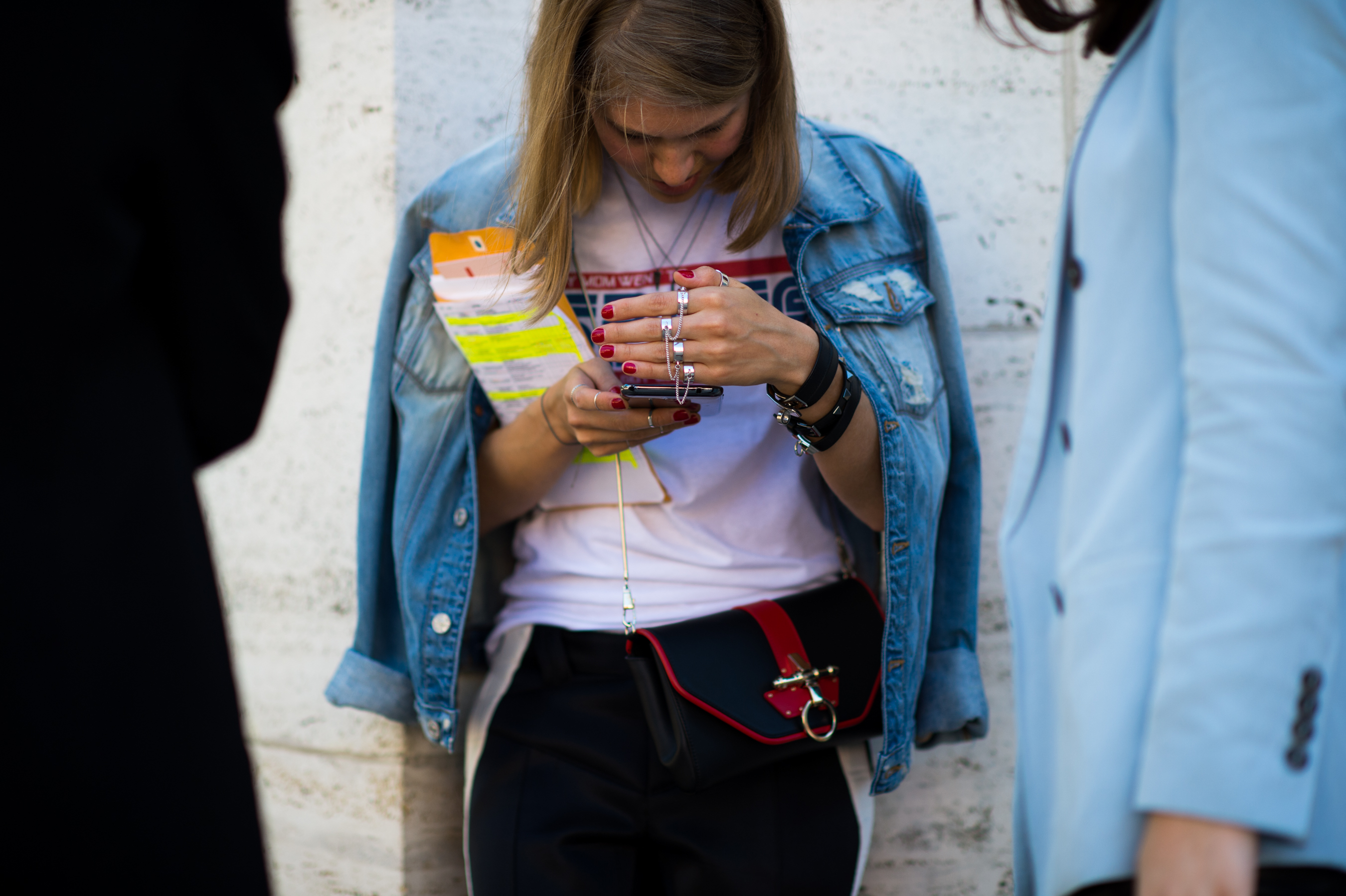 Marie Claire editor wearing denim jacket