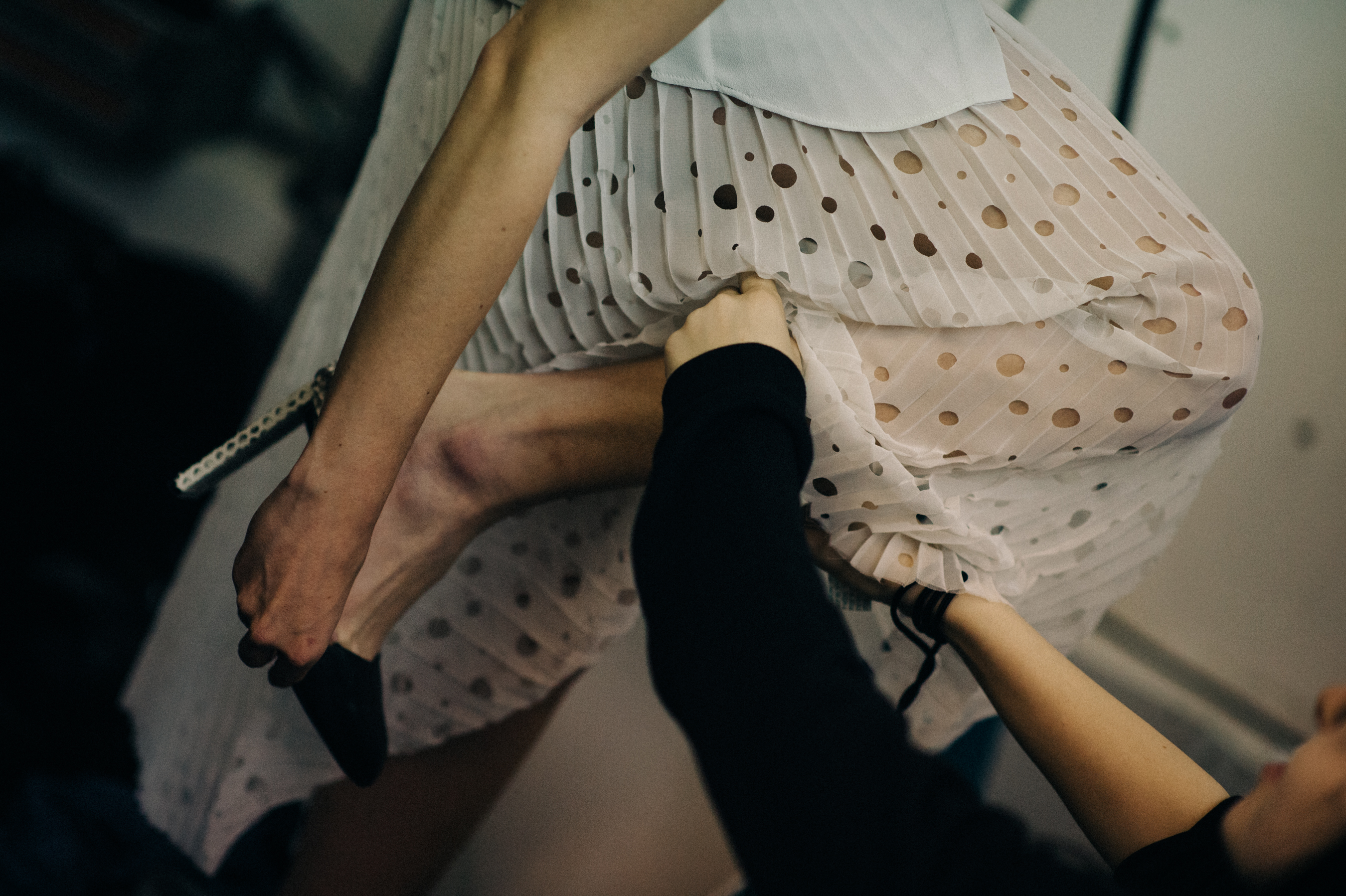 Model wearing laser cut skirt