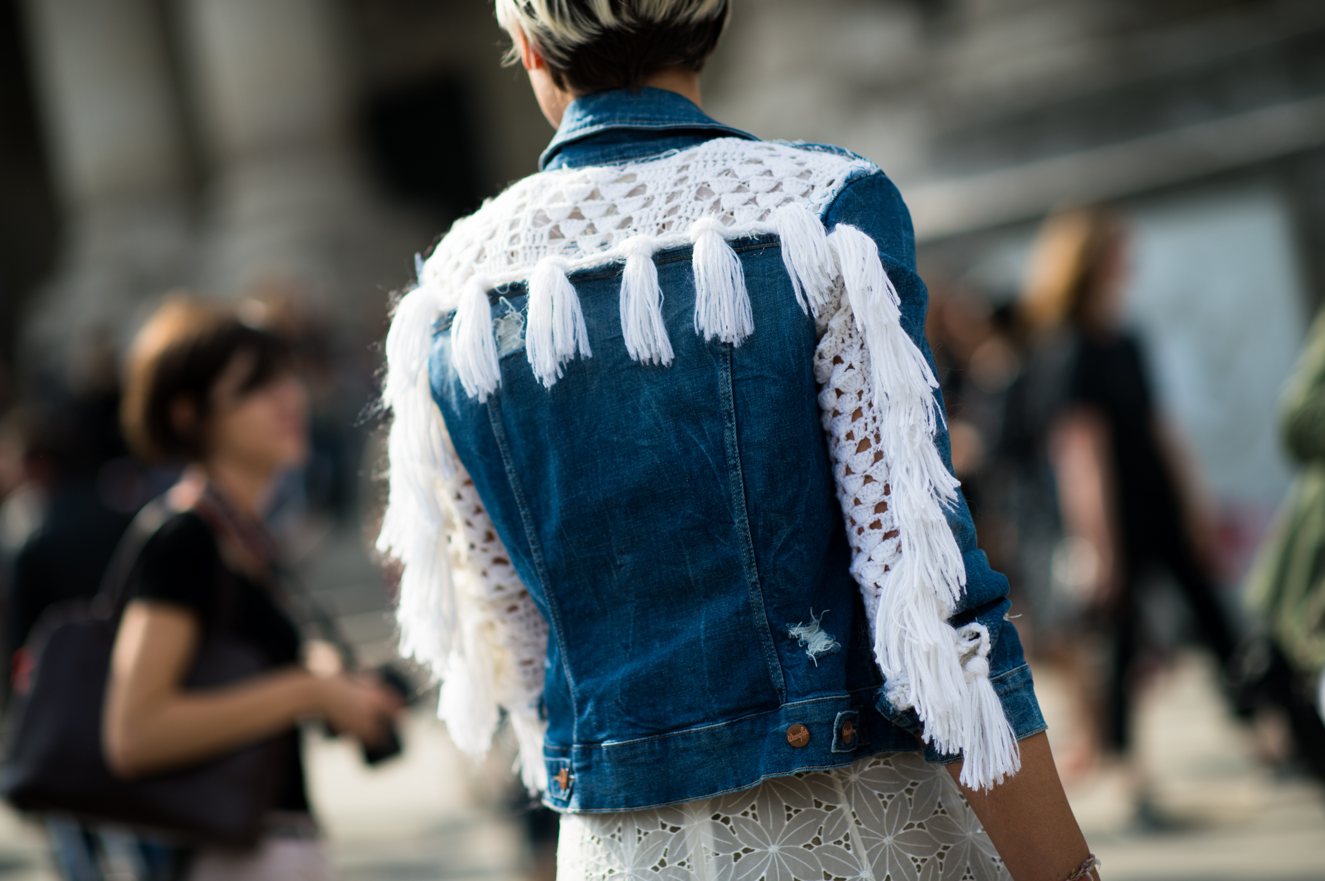 Wrangler jacket with woven panel
