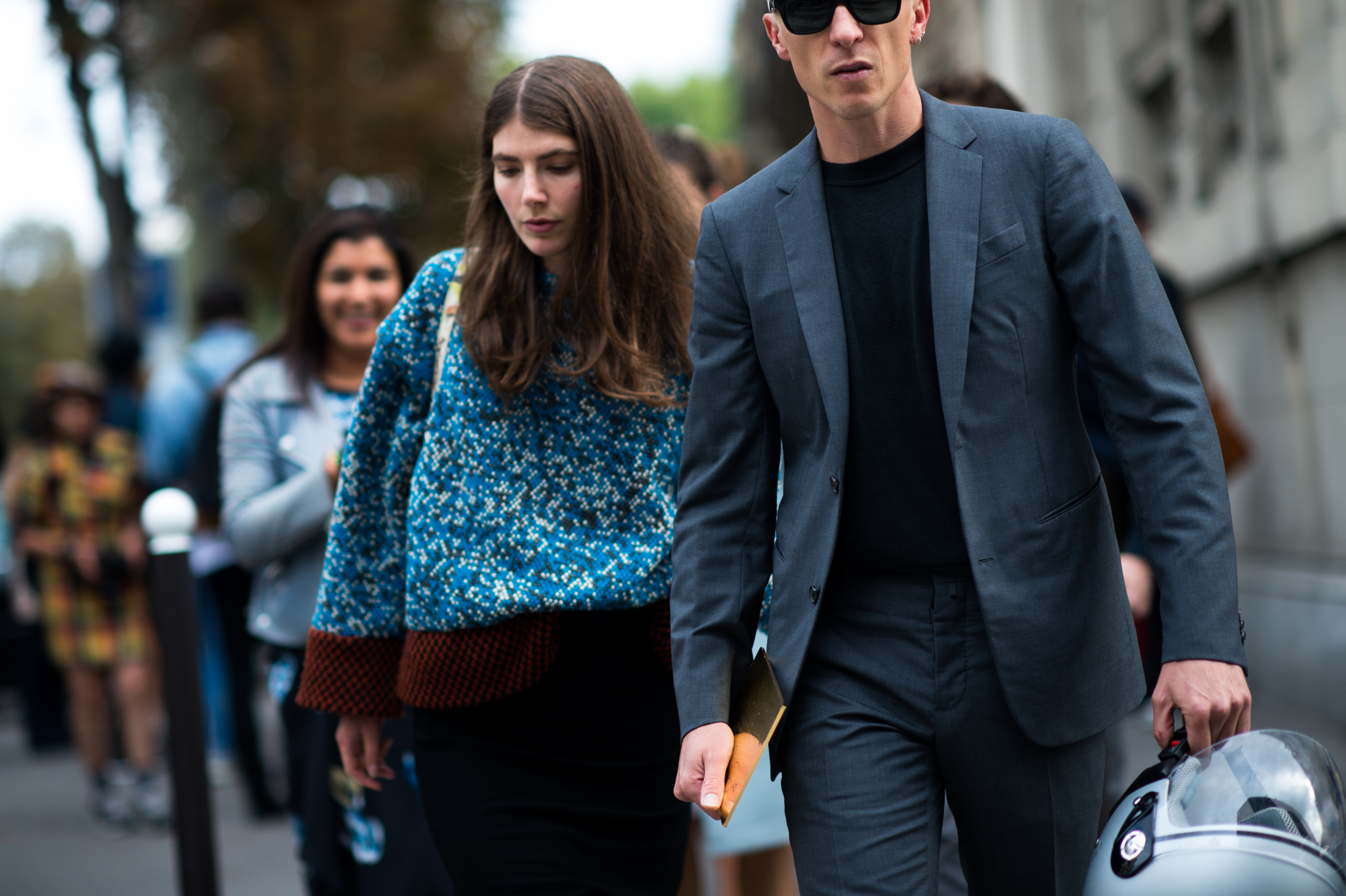 Man and woman entering fashion show