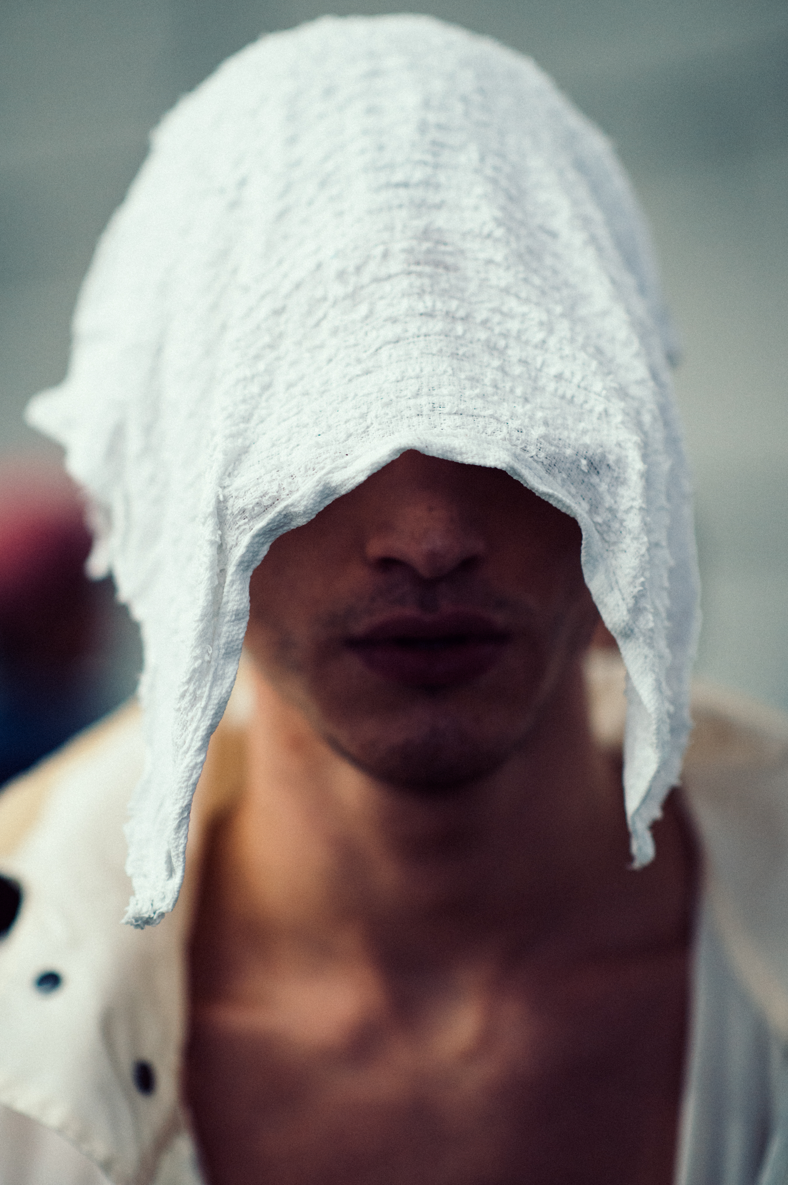 Male model with towel on head portrait