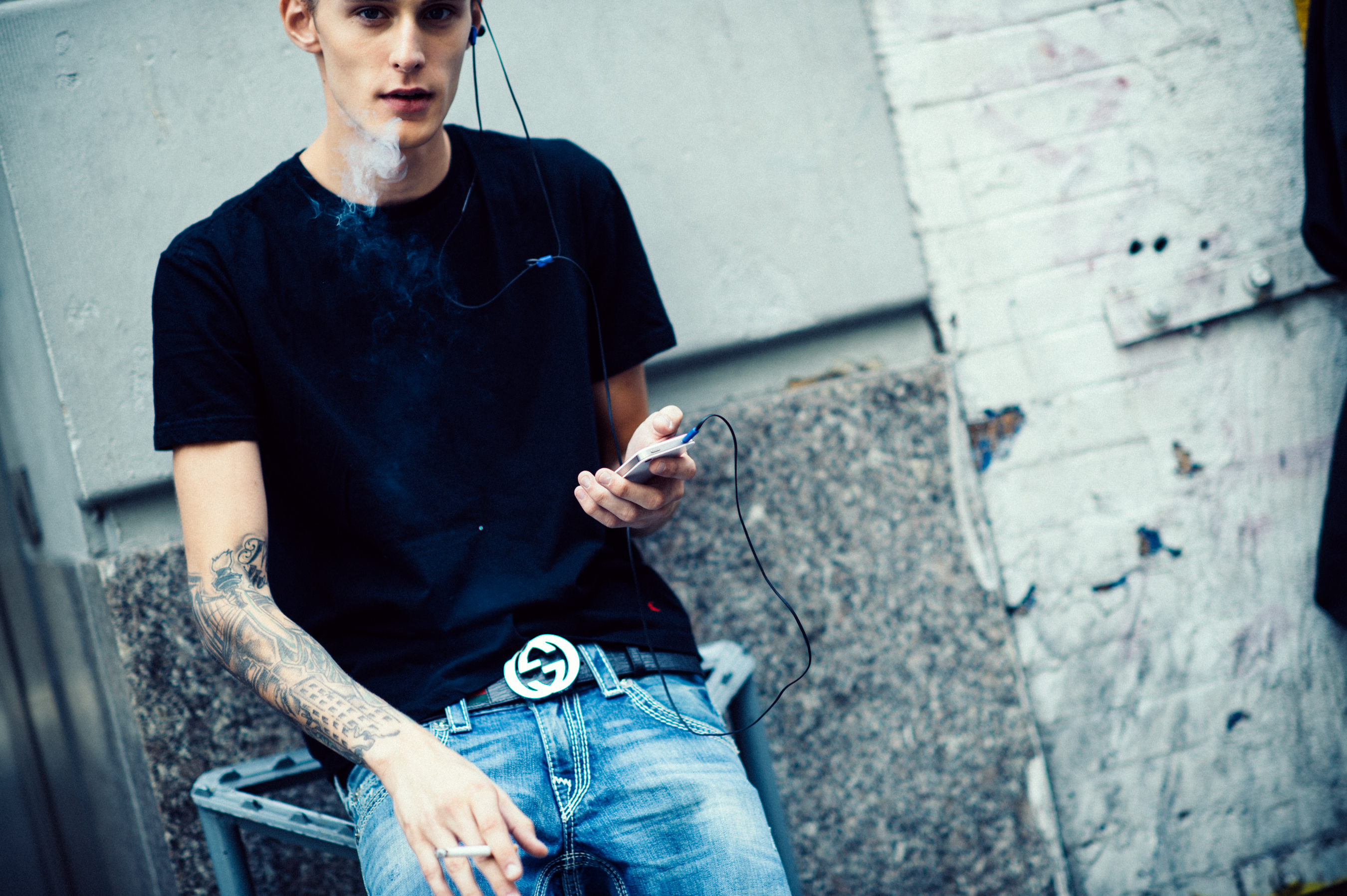 Male model Jeremy Matos smoking