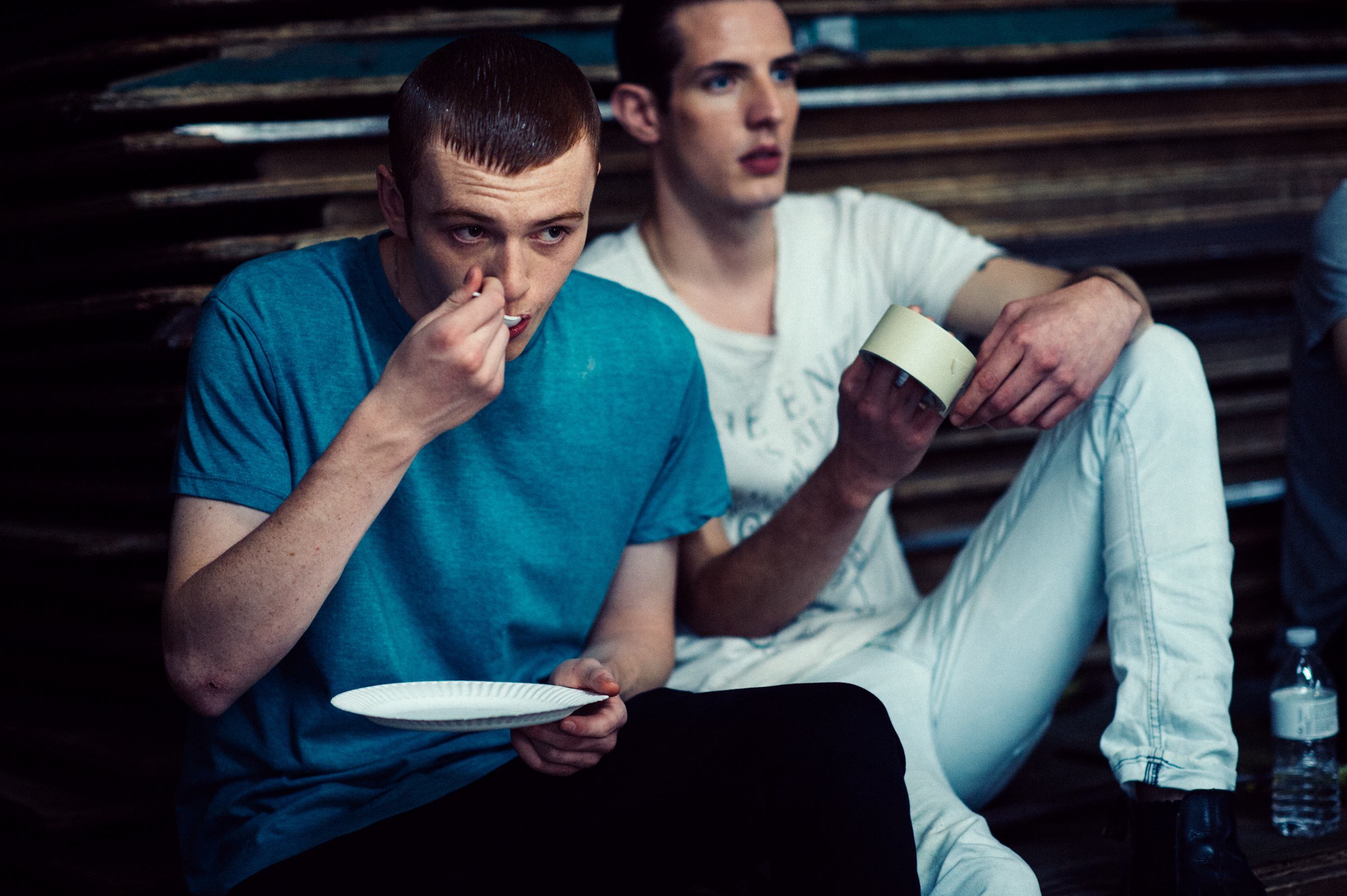 Male model eating before show
