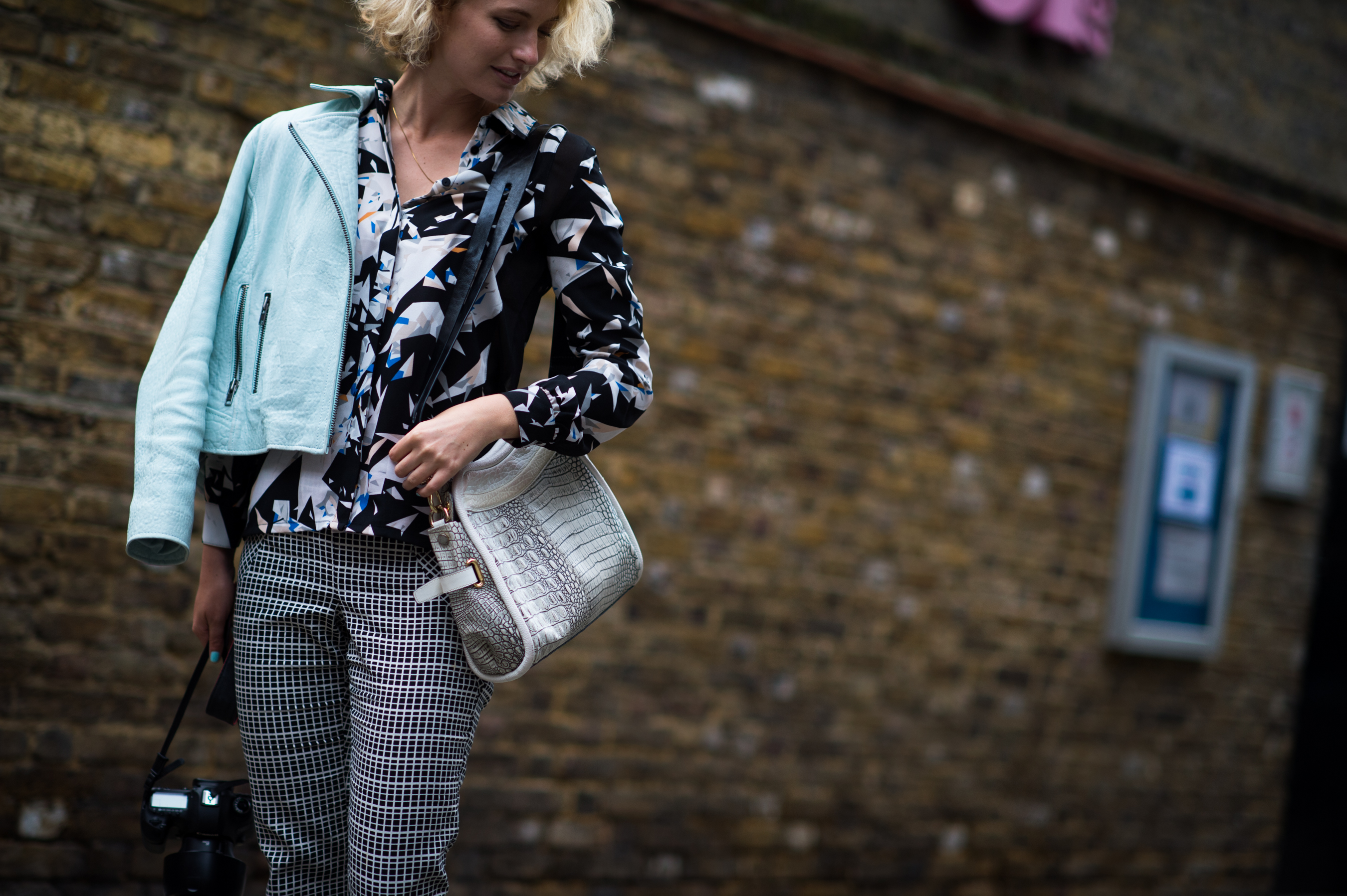 Australian blogger wearing baby blue jacket