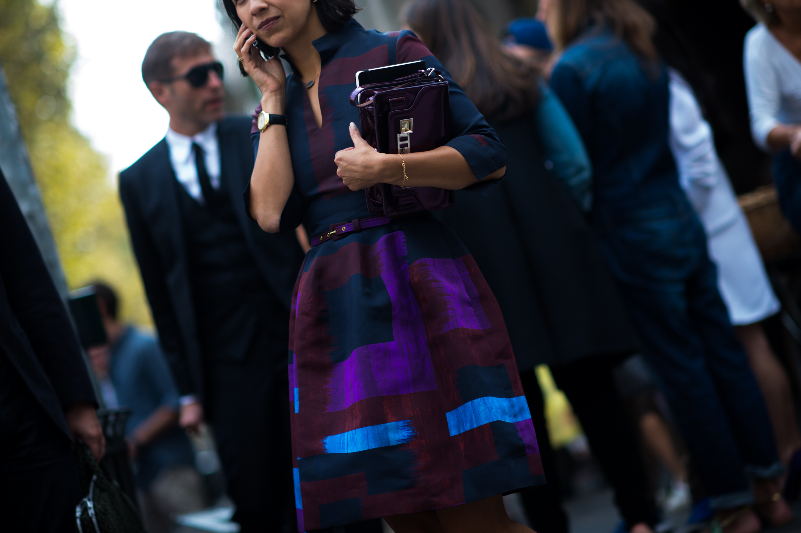 W Magazine editor wearing print dress