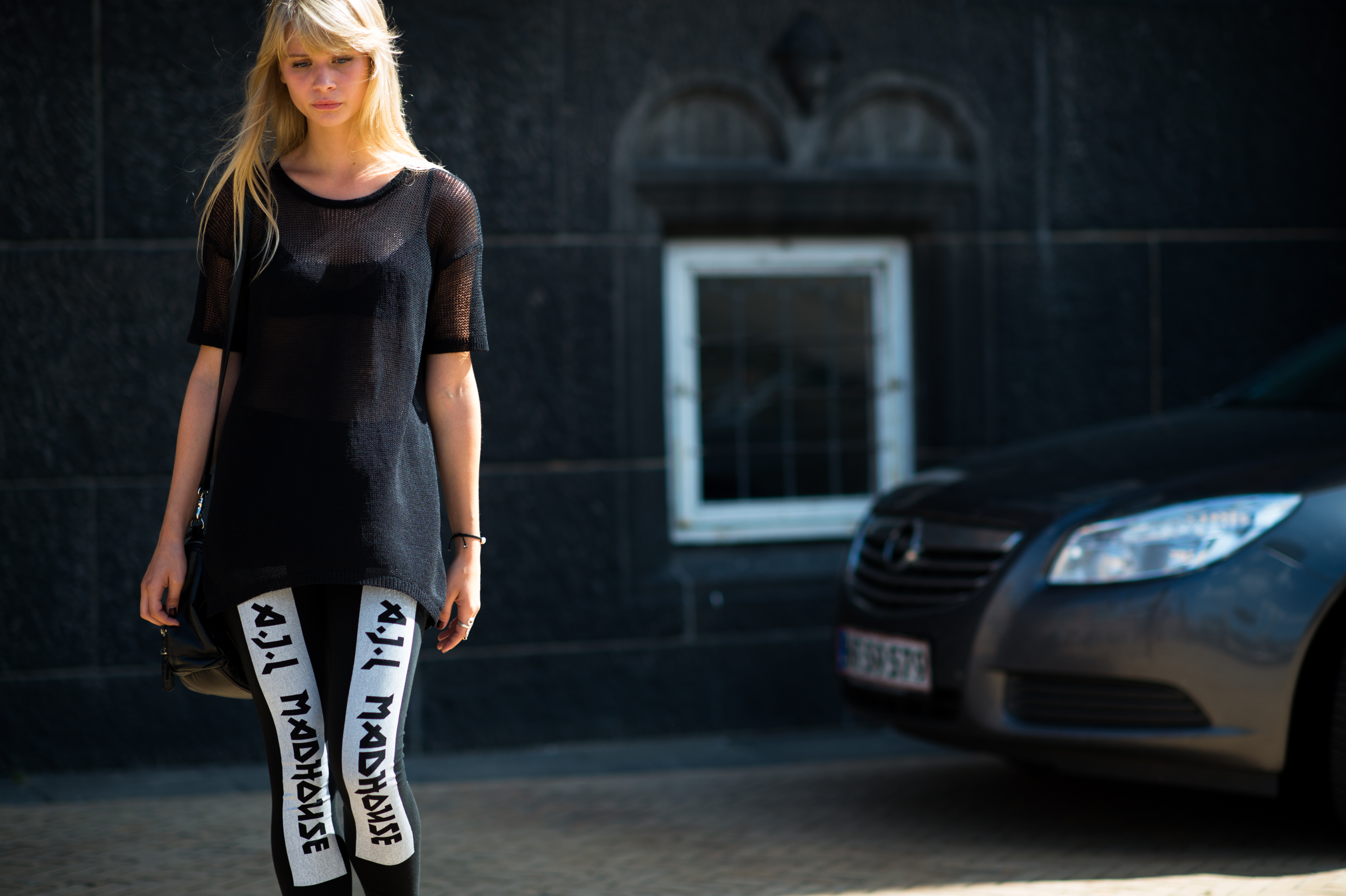 Blonde Danish girl wearing all black