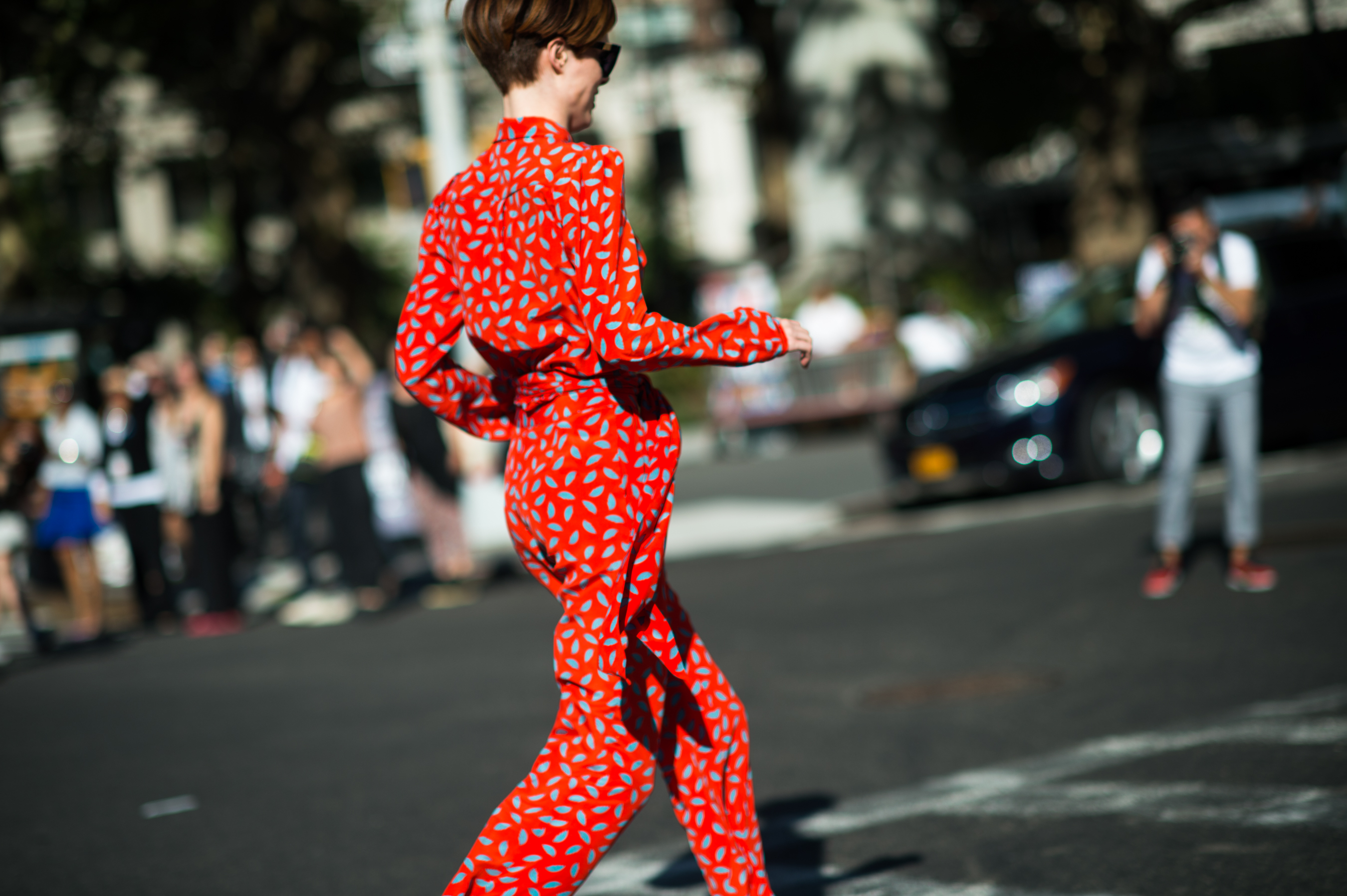 Canadian supermodel wearing red print