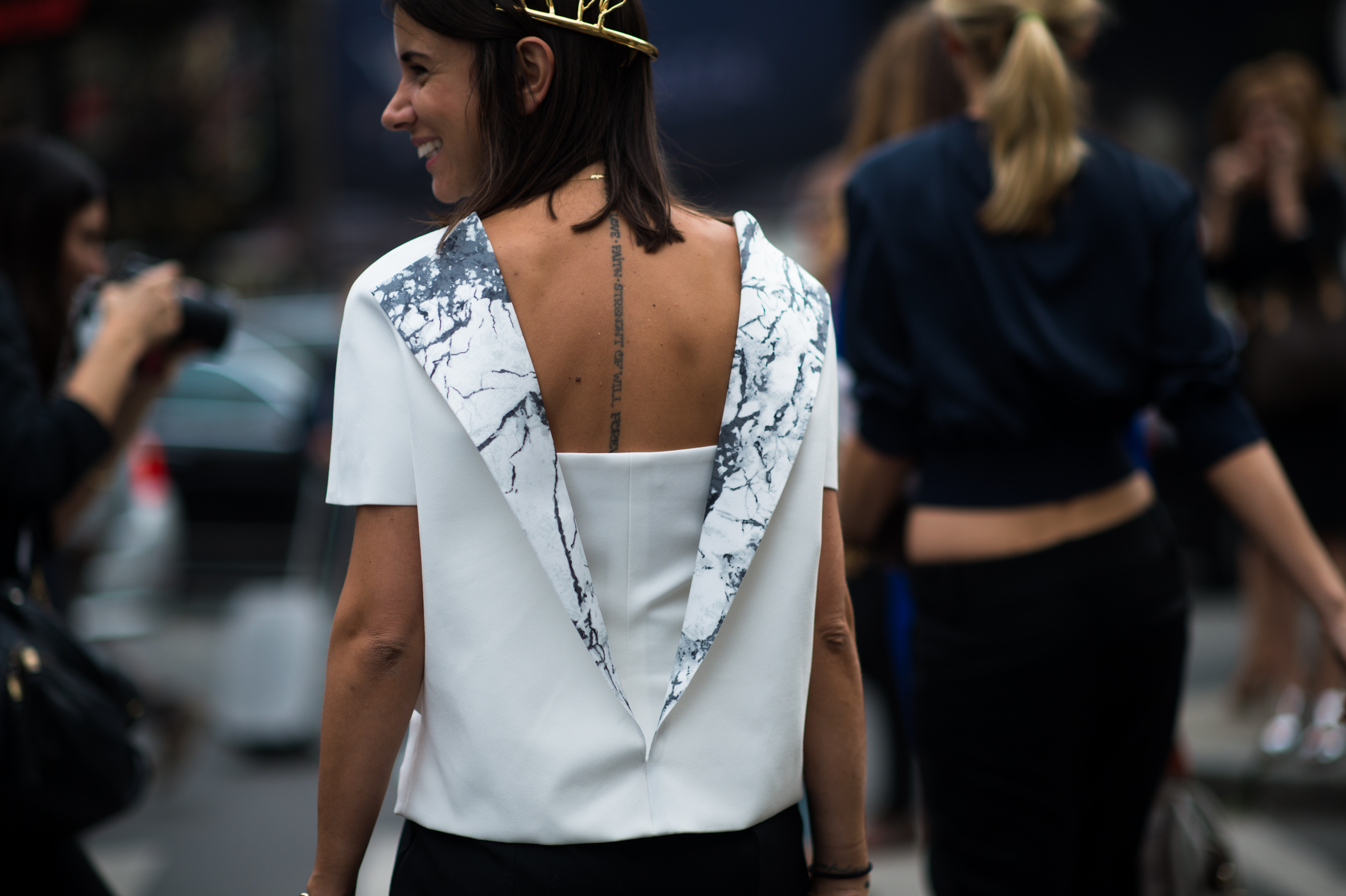Russian woman wearing Balenciaga with tattoo